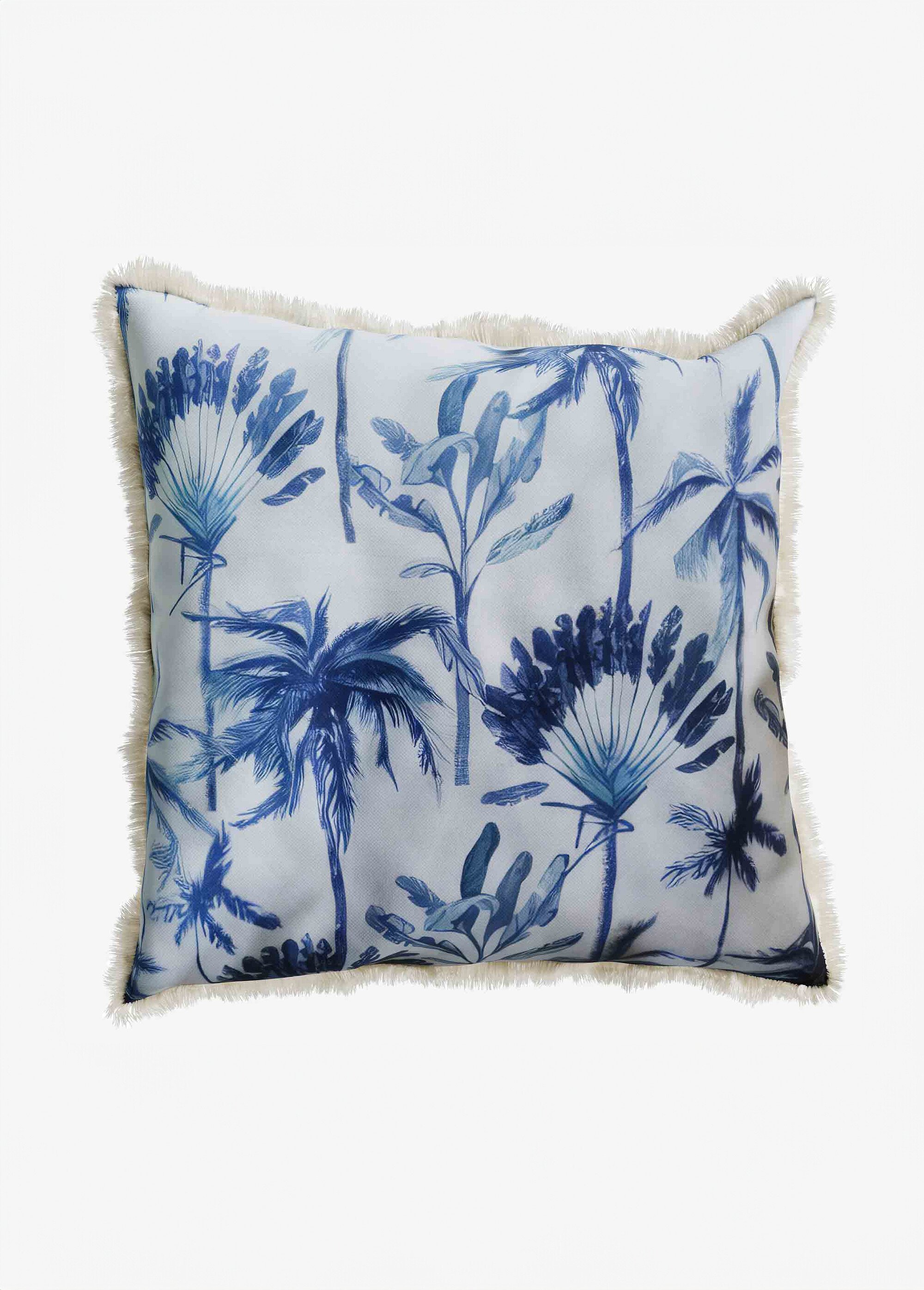 Coussin ethnique décoratif à franges Bleu POT-DAKAR FA2