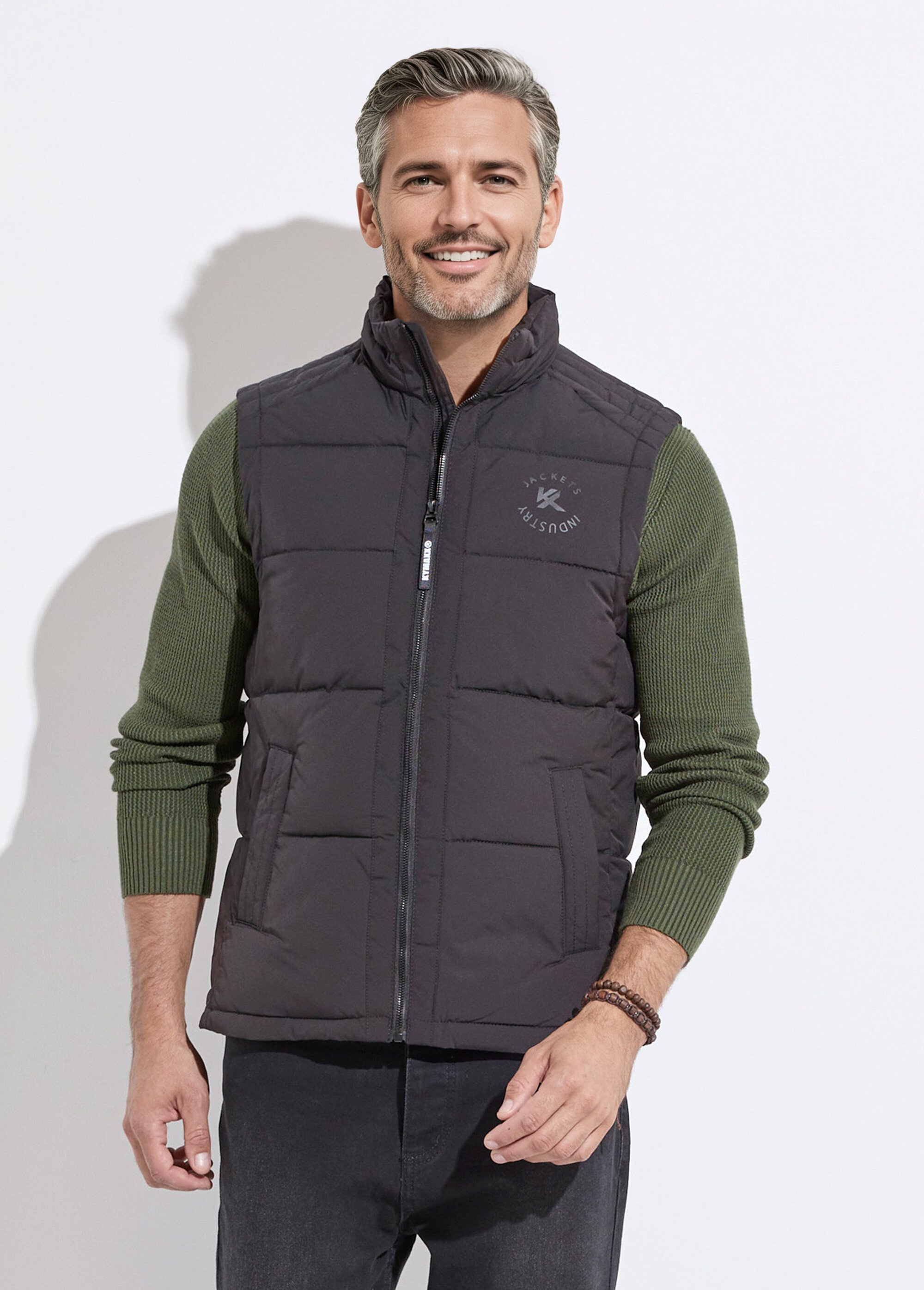 Doudoune sans manches zippée matelassée Homme Noir KYM5226 FA1