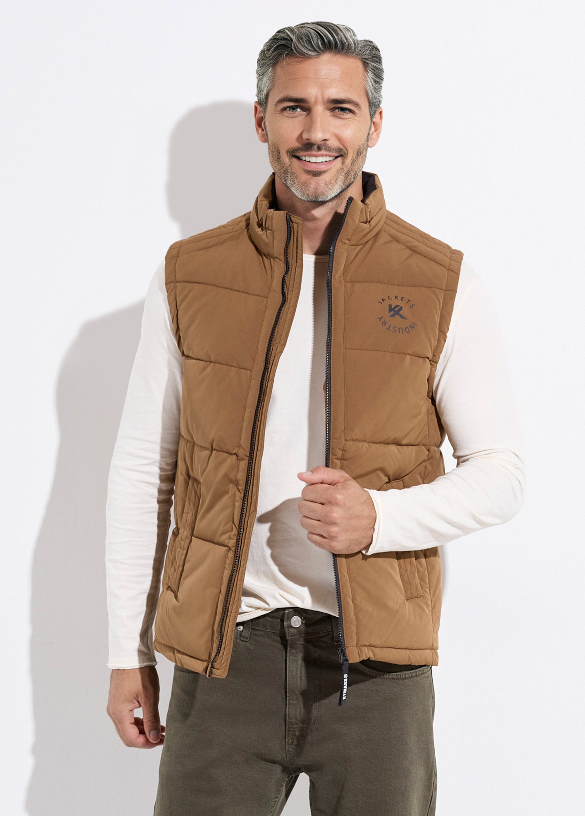 Doudoune sans manches zippée matelassée Homme Marron KYM5226 FA1