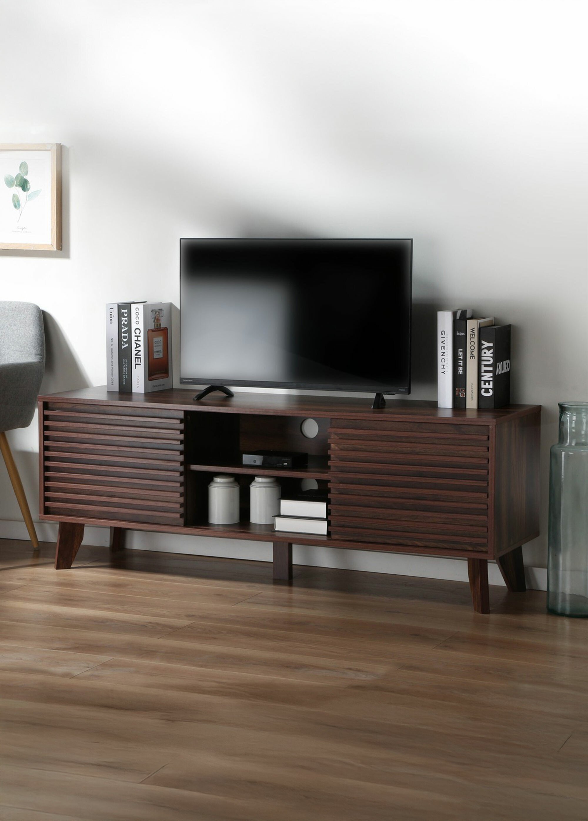 FRIBOURG Meuble TV effet bois rainuré MARRON CAL-14289133 SI1