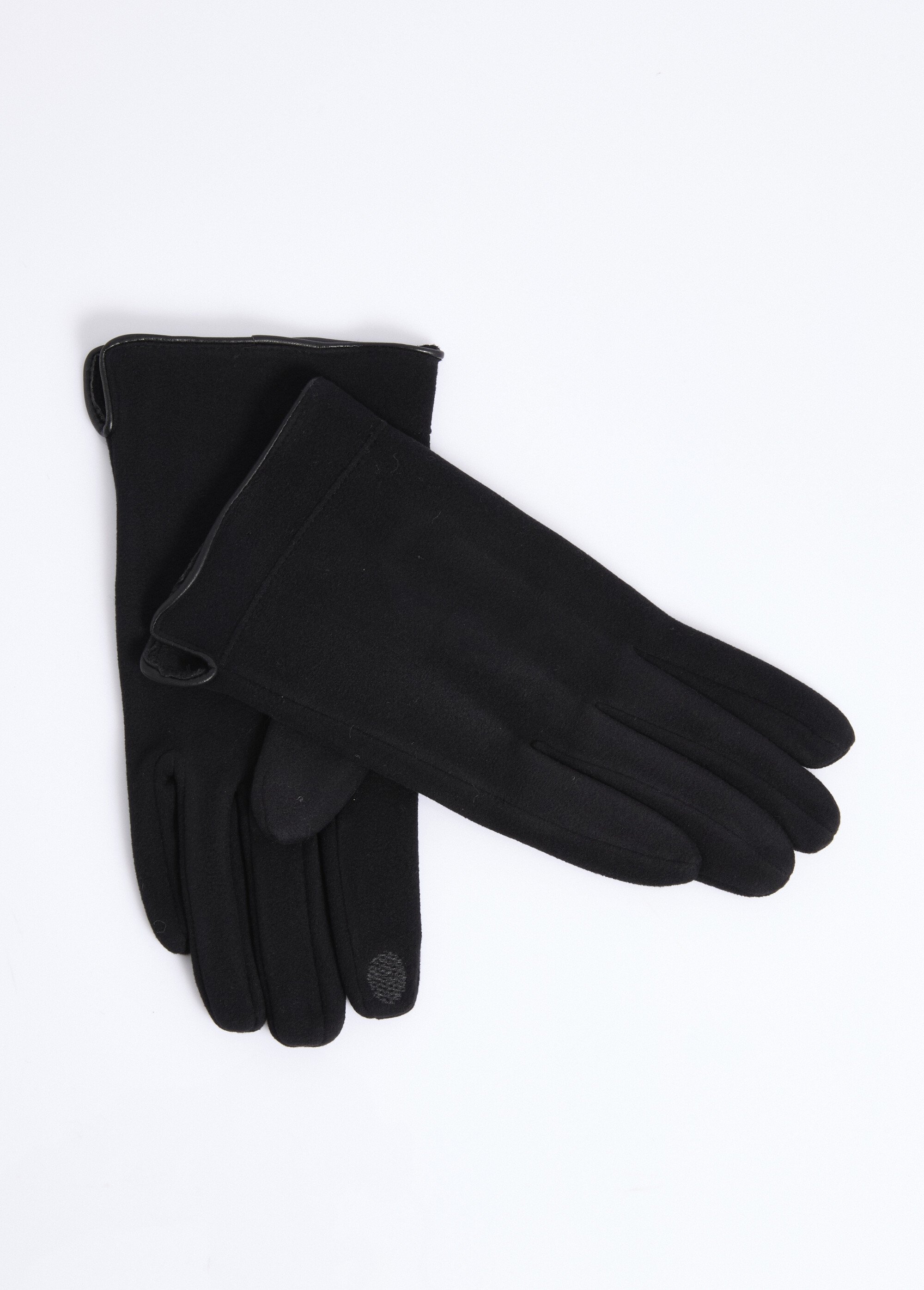 Gants en suédine, bord simili cuir Homme Noir NES180MG2304 DE1