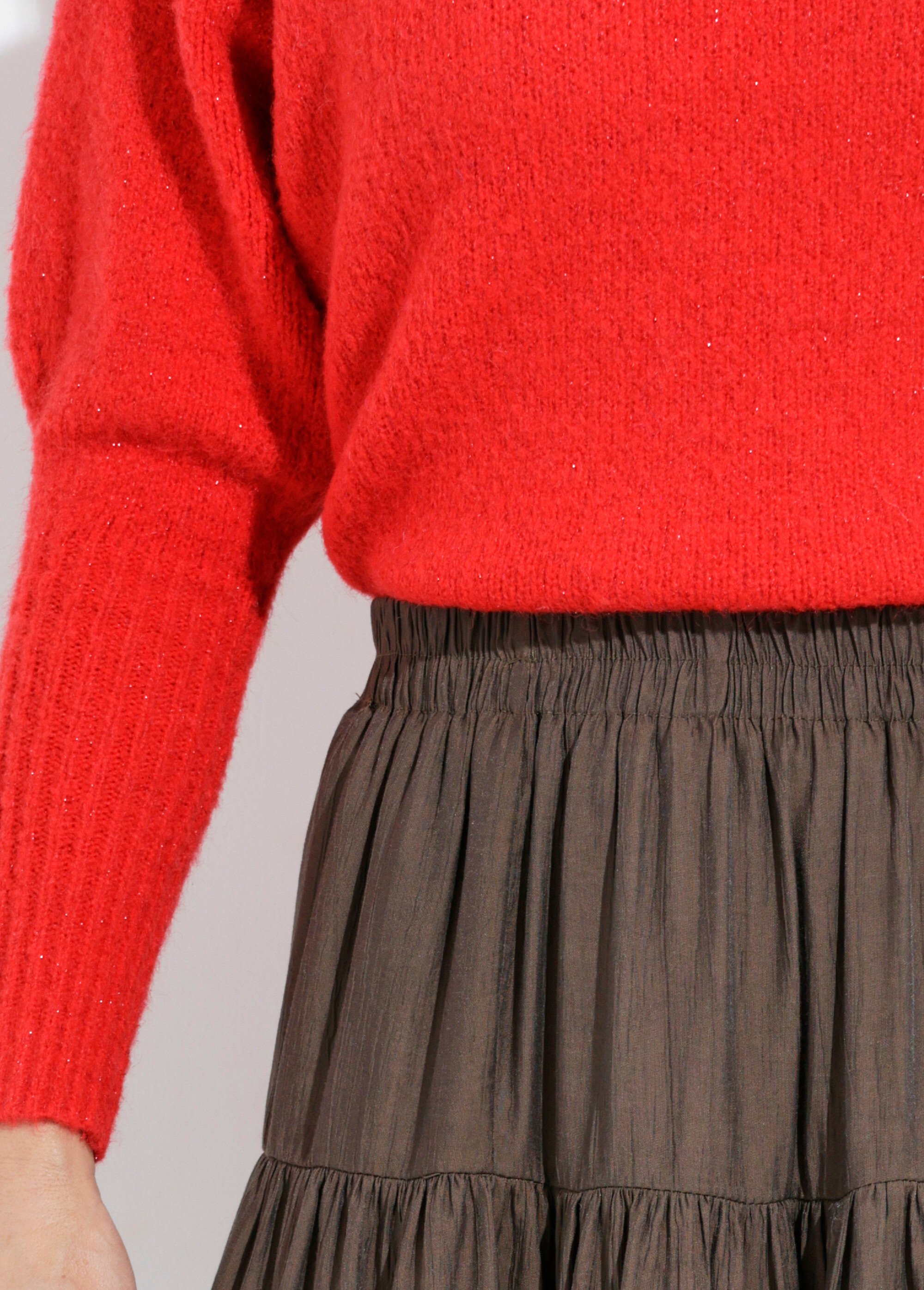 Jupe longue en voile à volants Femme Vert IA-D519 DE1