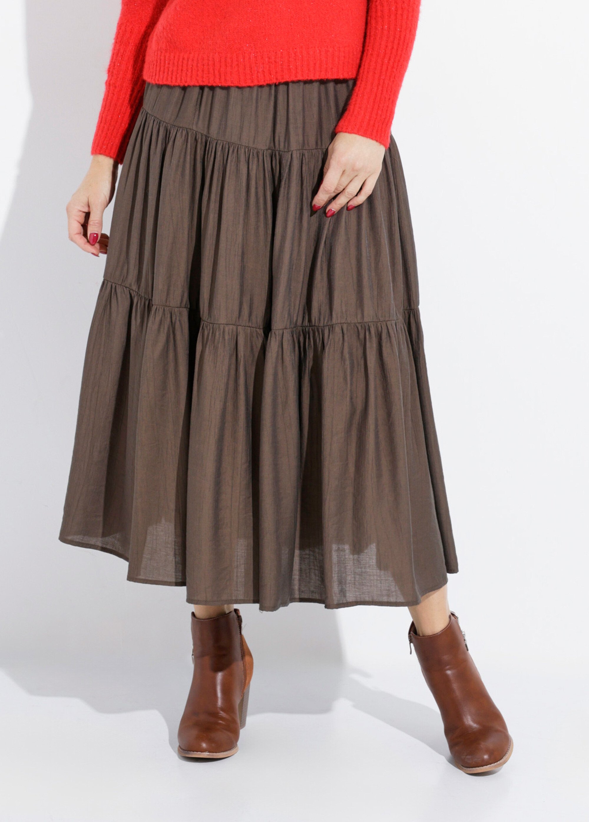 Jupe longue en voile à volants Femme Vert IA-D519 FA1