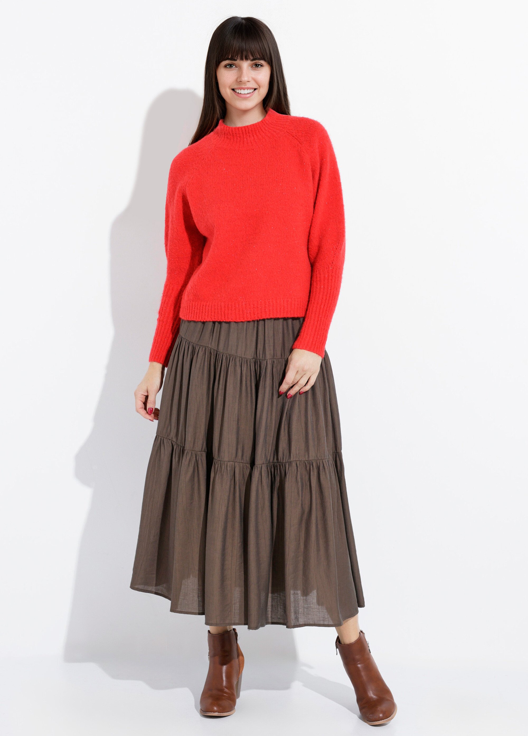 Jupe longue en voile à volants Femme Vert IA-D519 SF1