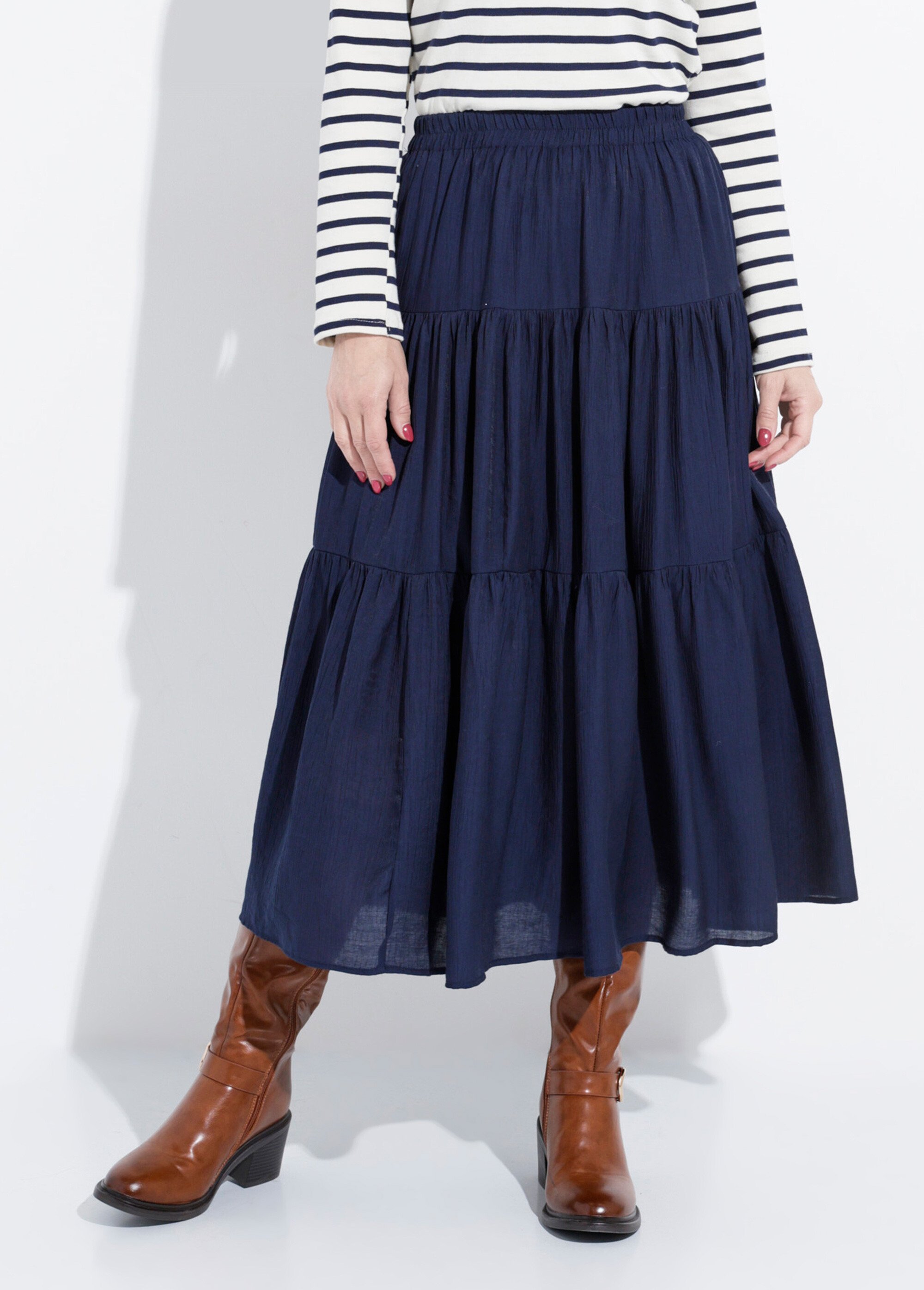 Jupe longue en voile à volants Femme Bleu IA-D519 FA1