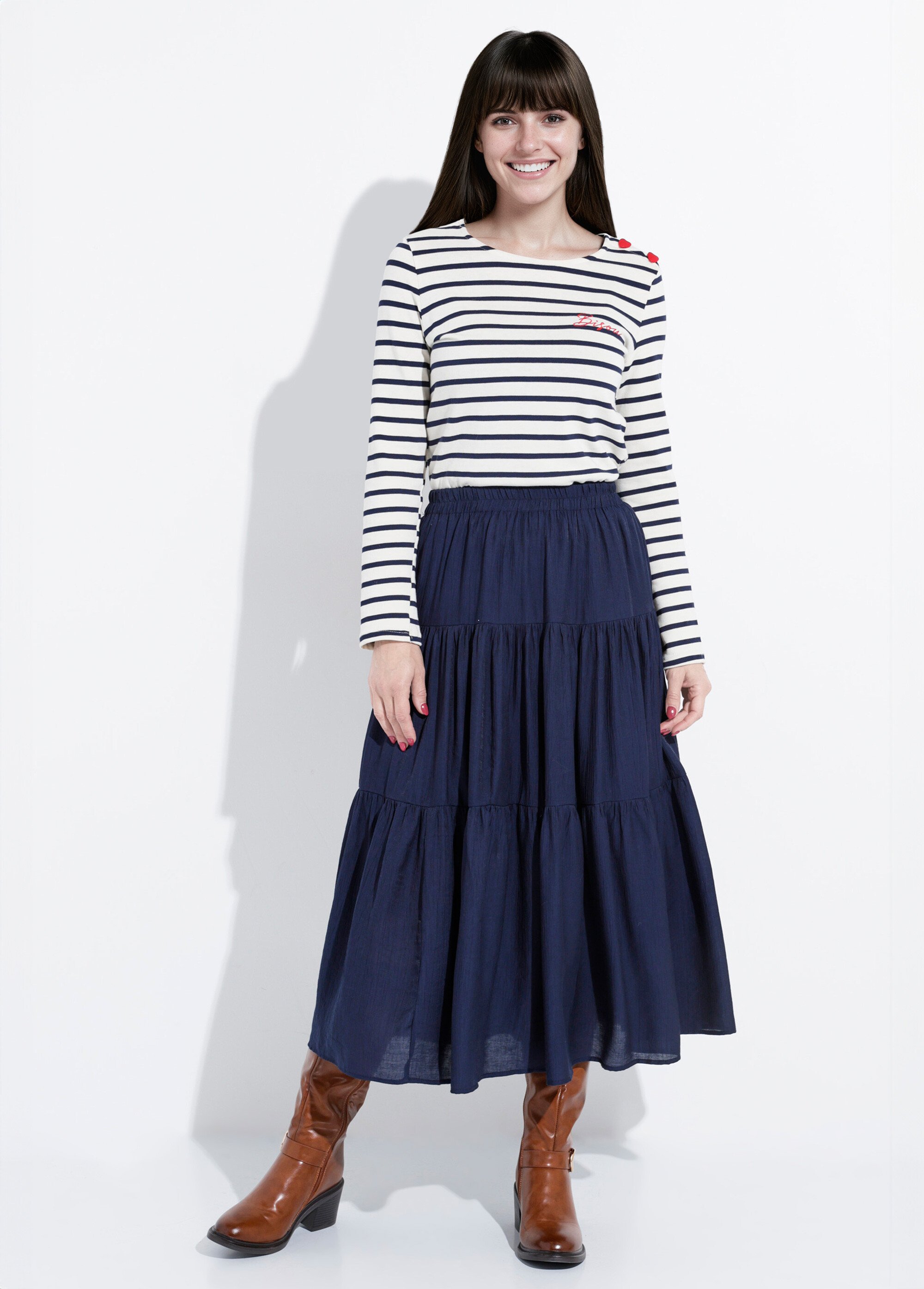 Jupe longue en voile à volants Femme Bleu IA-D519 SF1