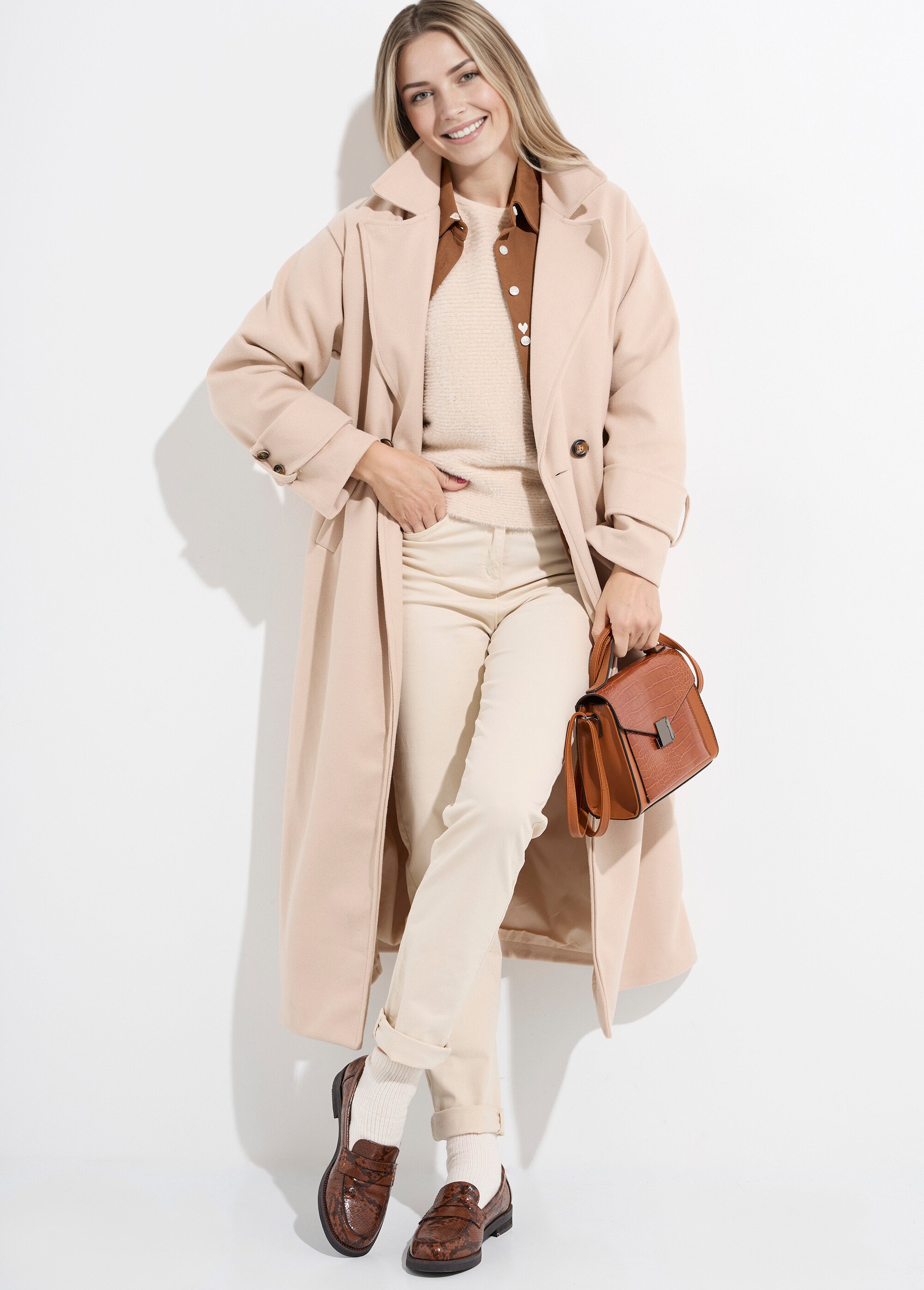 Manteau long chic façon drap de laine