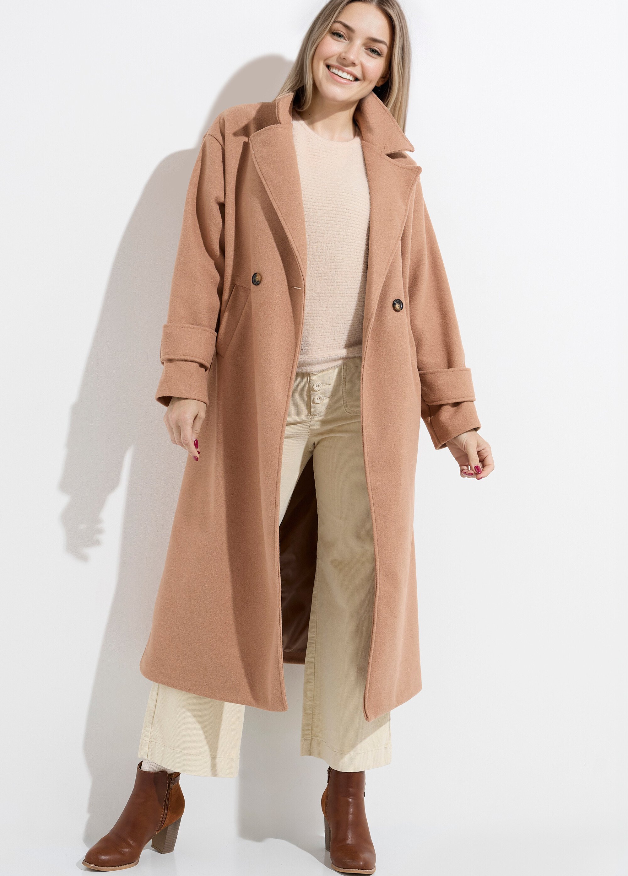 Manteau long chic façon drap de laine