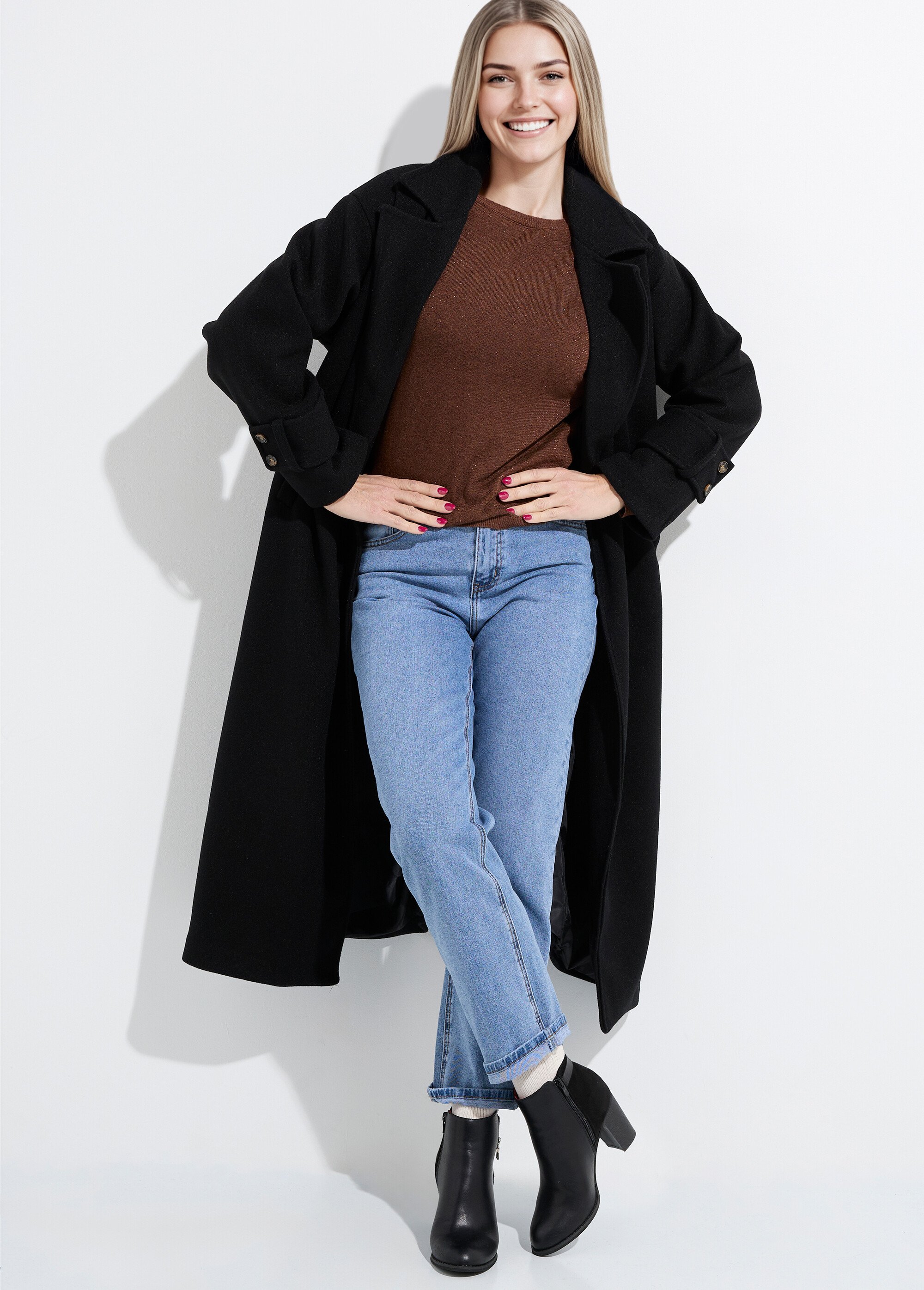 Manteau long chic façon drap de laine