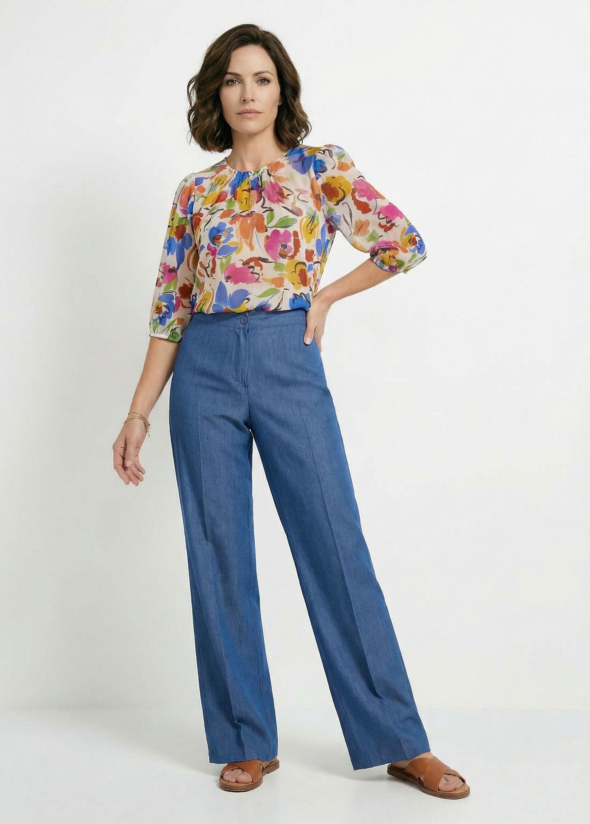 Pantalon large en lyocell ceinture élastiquée Femme Bleu NAVY MV1