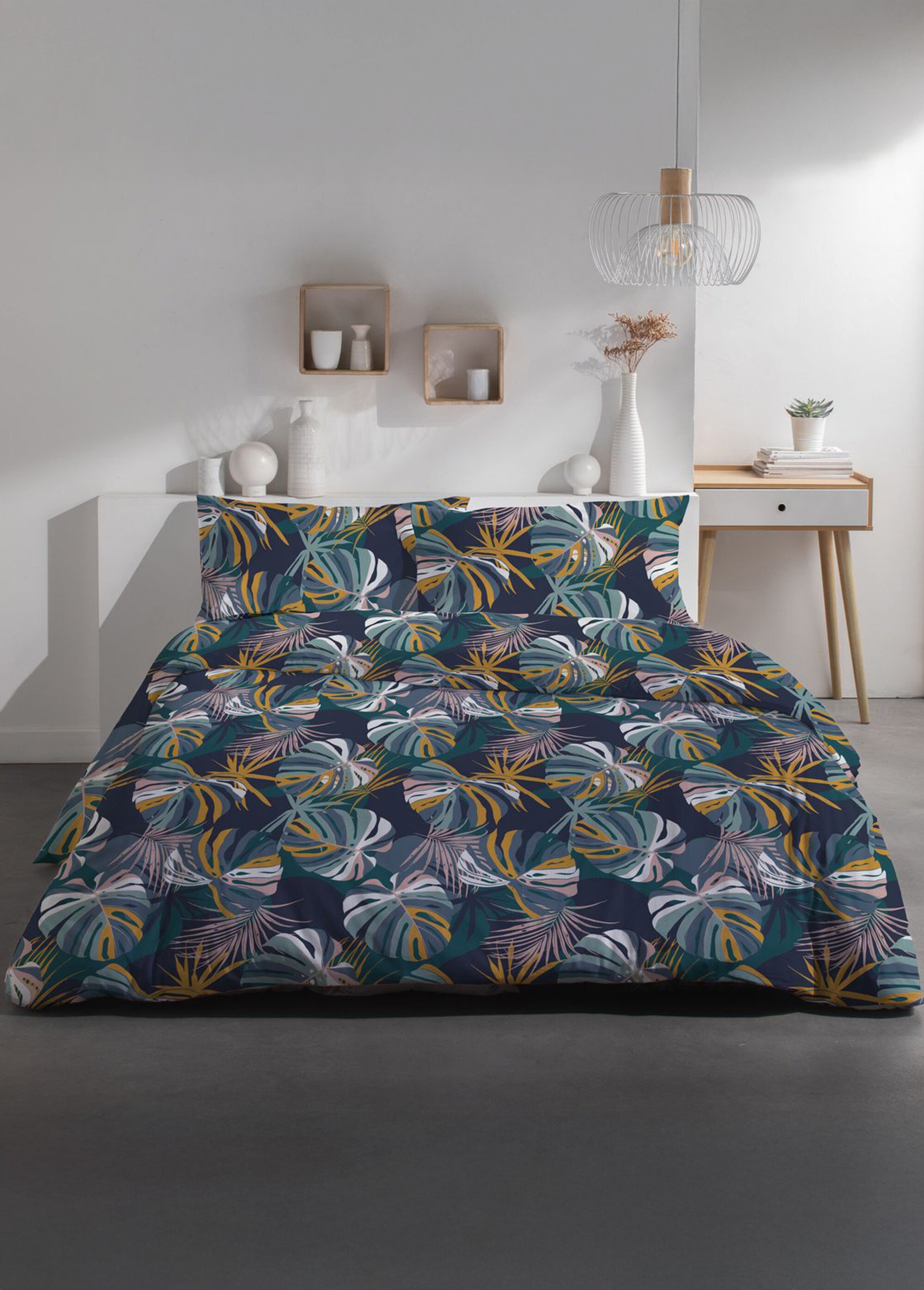 Parure pur coton 240 x 220cm, Feuillage Bleu ML-SUNS123044 FA1