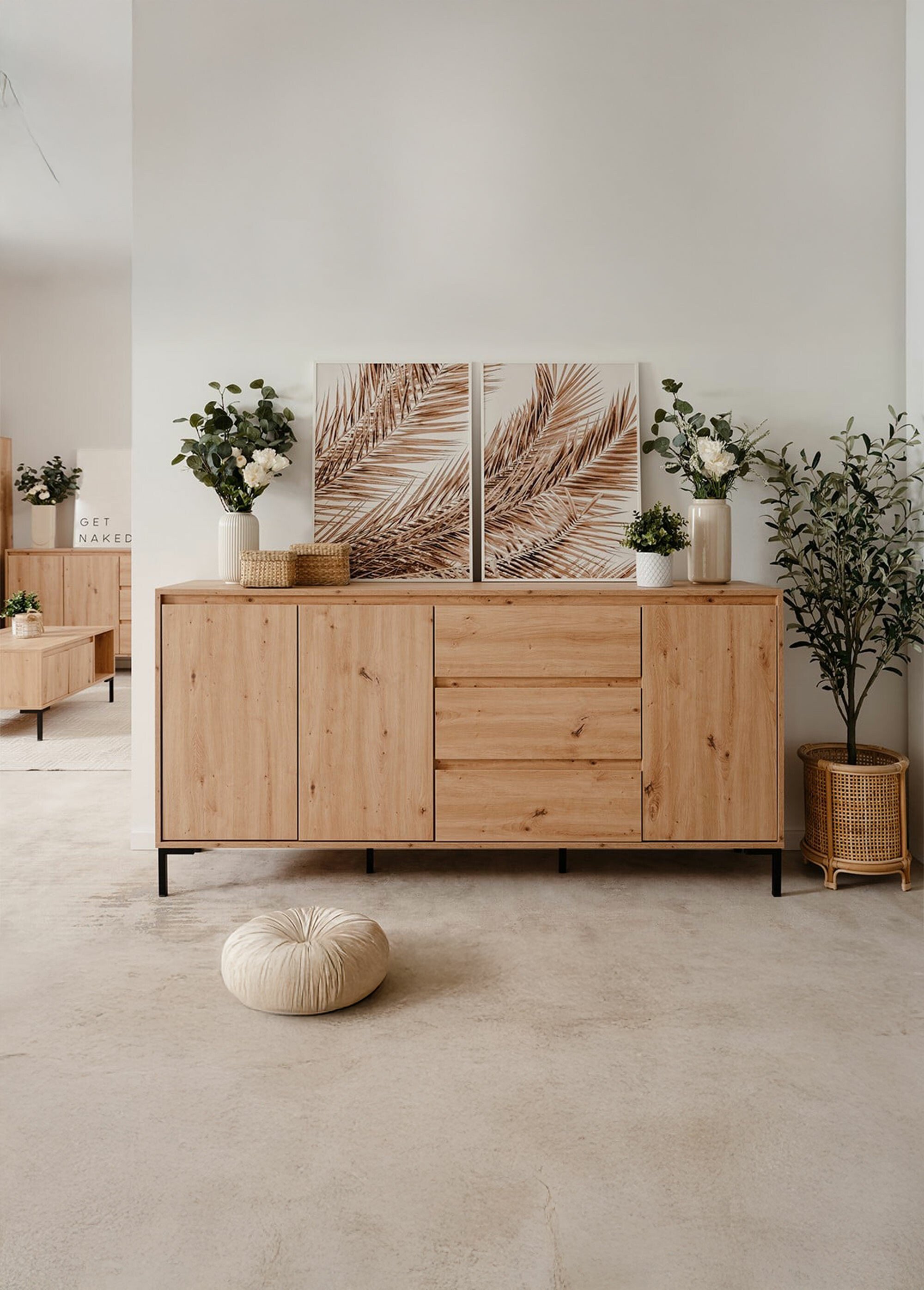 PLOCK Buffet décor chêne, 3 portes MARRON CAL-13607133 SI1