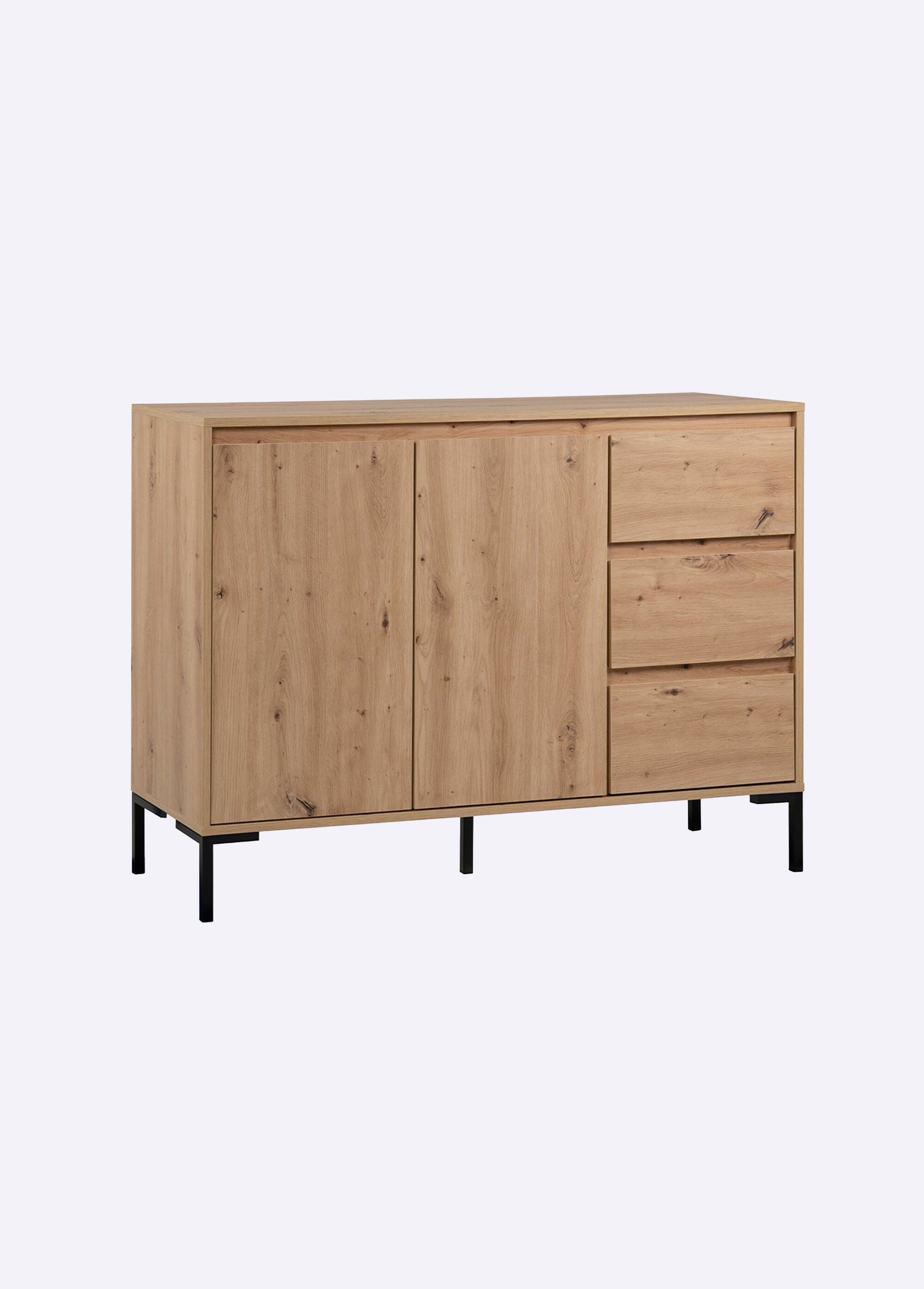 PLOCK Buffet décor chêne 3 tiroirs + 2 portes