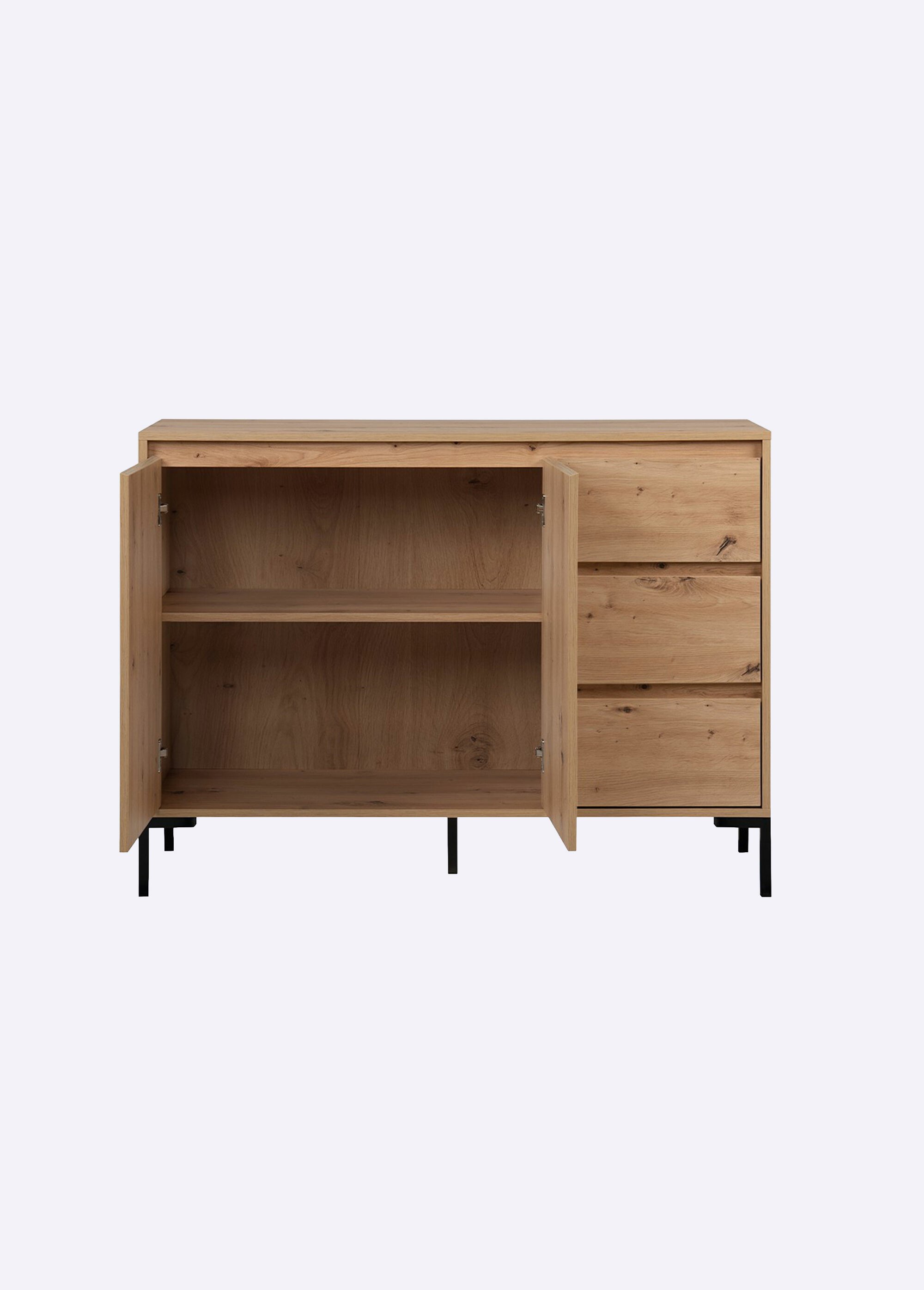 PLOCK Buffet décor chêne 3 tiroirs + 2 portes MARRON CAL-13606133 DE2