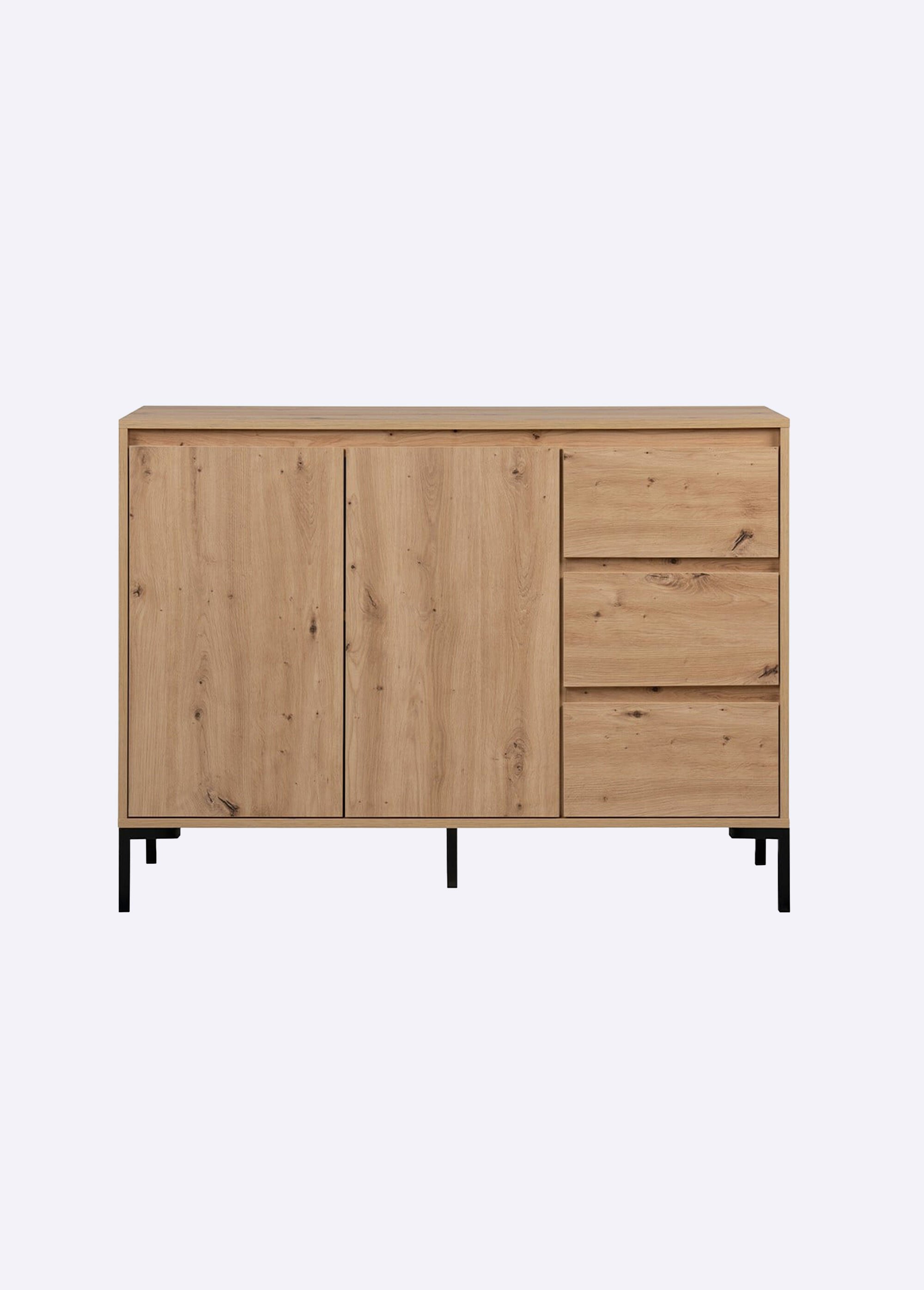 PLOCK Buffet décor chêne 3 tiroirs + 2 portes