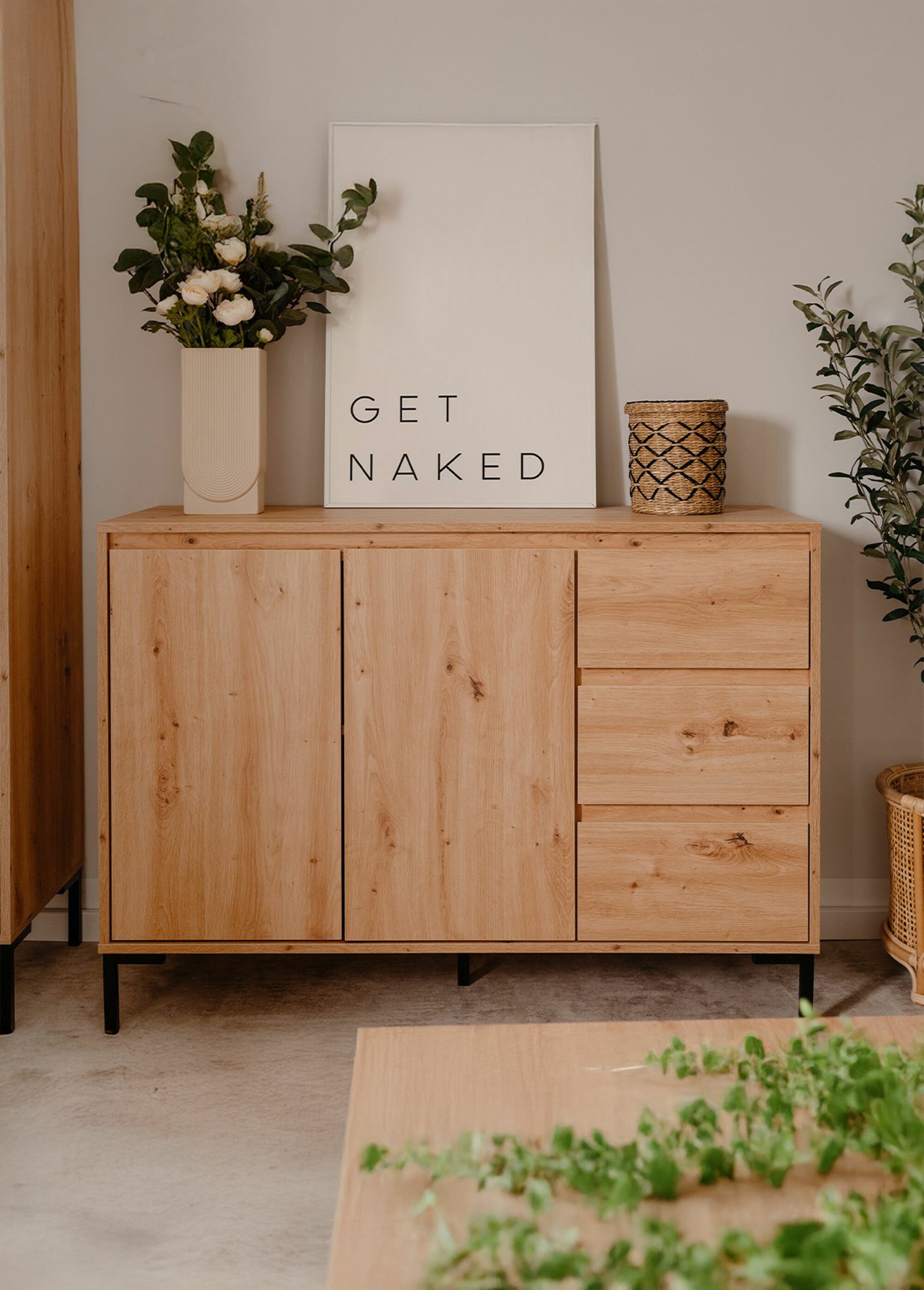 PLOCK Buffet décor chêne 3 tiroirs + 2 portes MARRON CAL-13606133 SI1