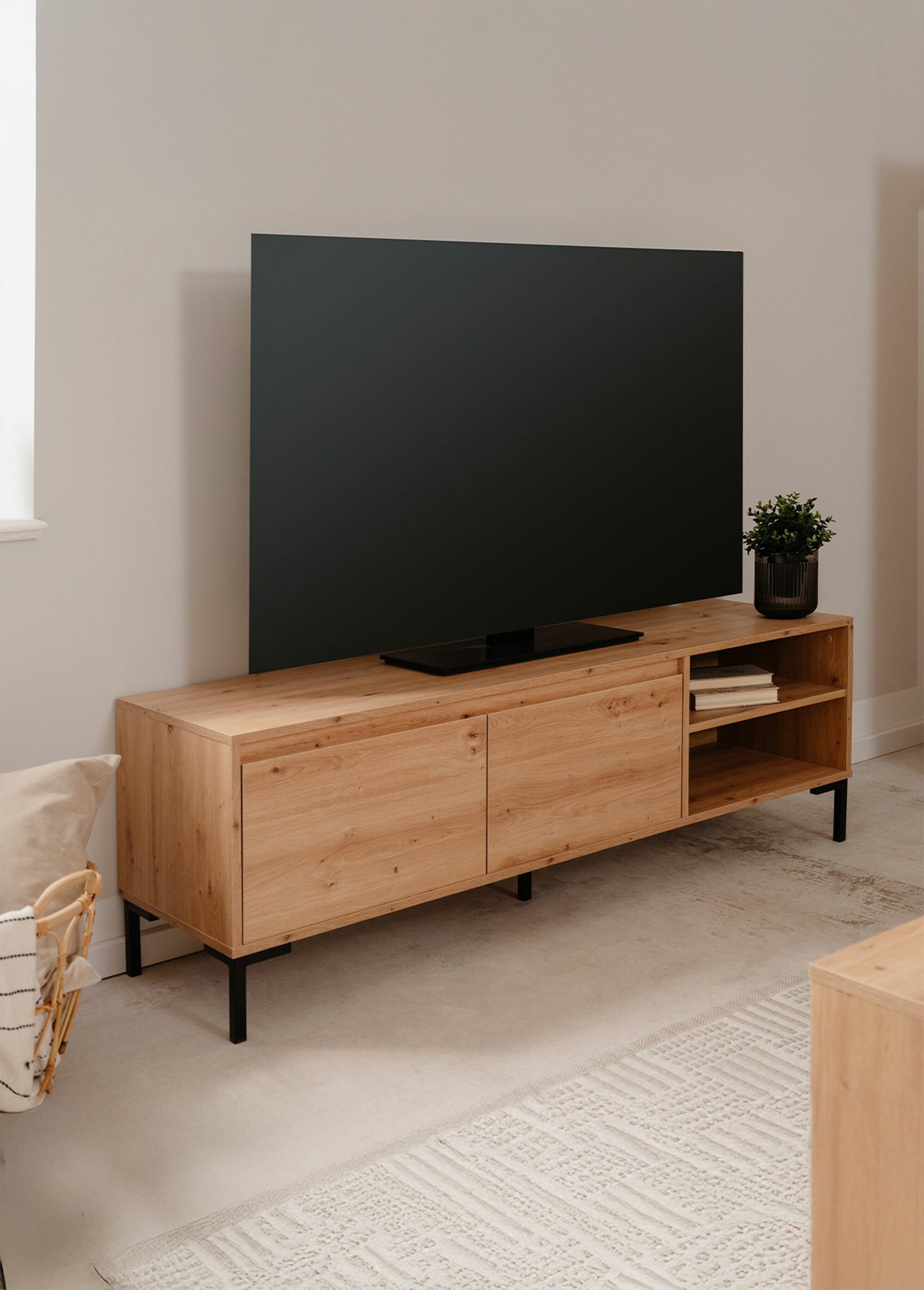 PLOCK Meuble TV décor chêne, 2 abattants MARRON CAL-13610133 SI1