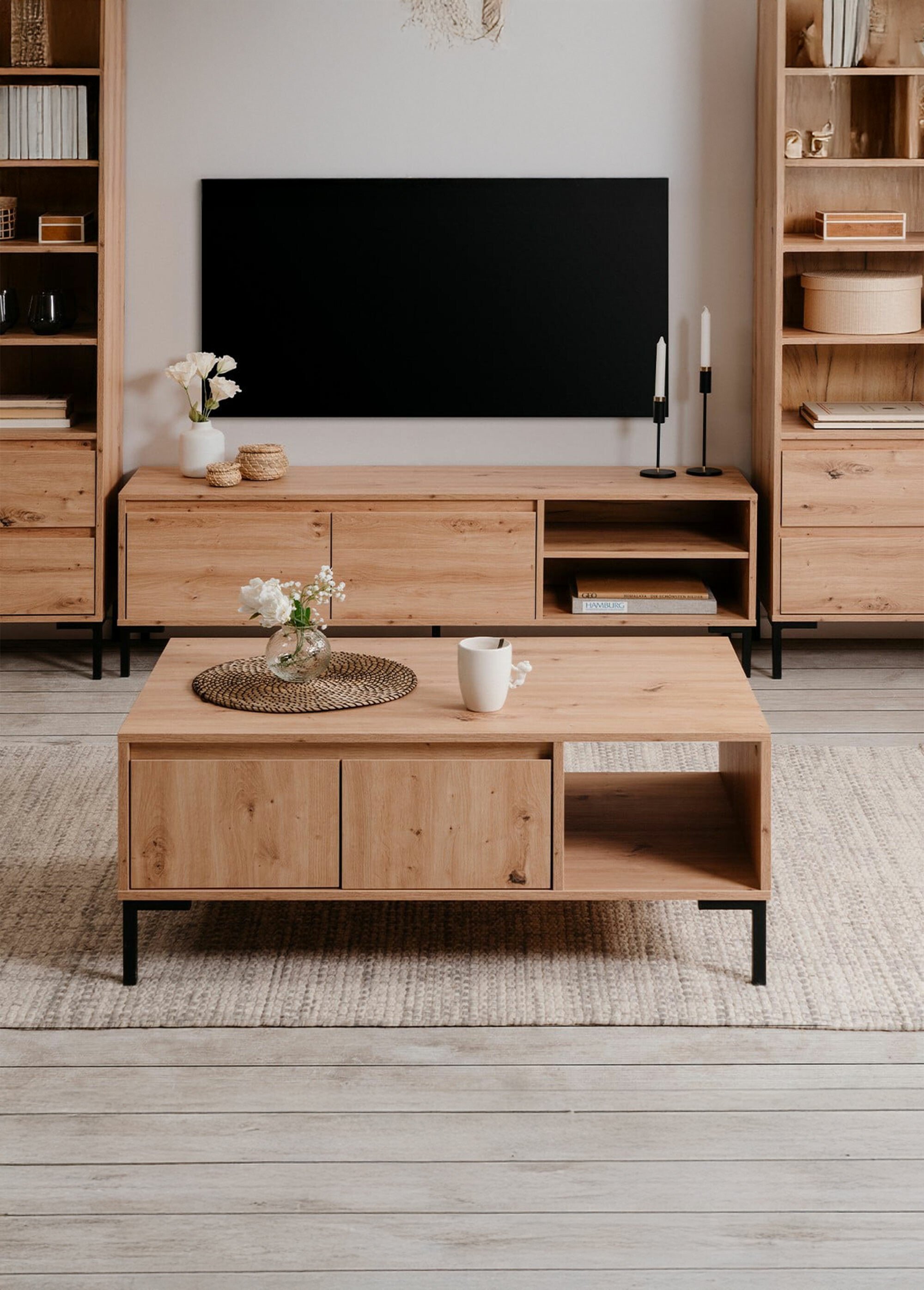 PLOCK Table basse décor chêne, 2 portes MARRON CAL-13609133 SI1