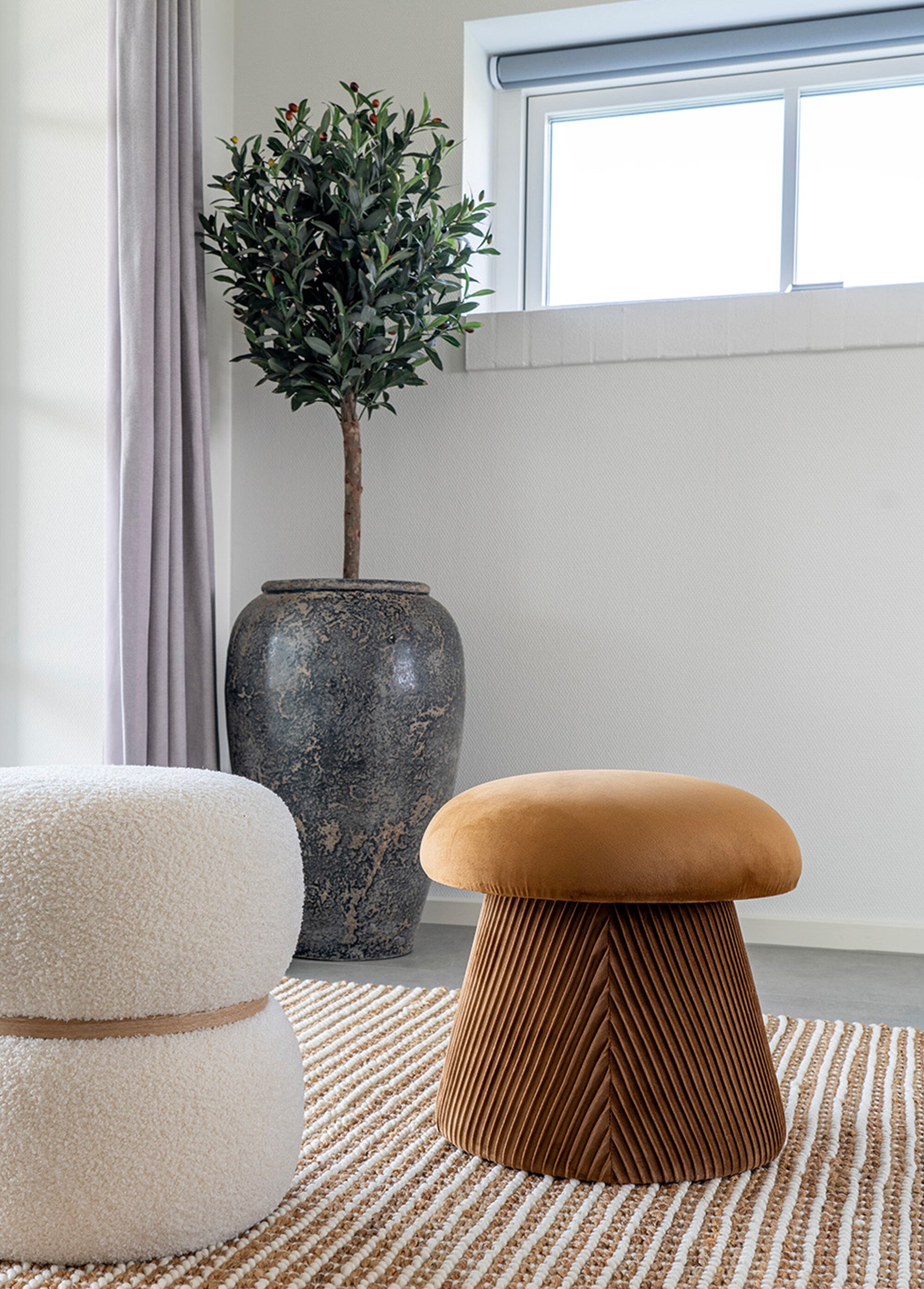 Pouf forme champignon revêtement velours MARRON HN-1501224 SI1
