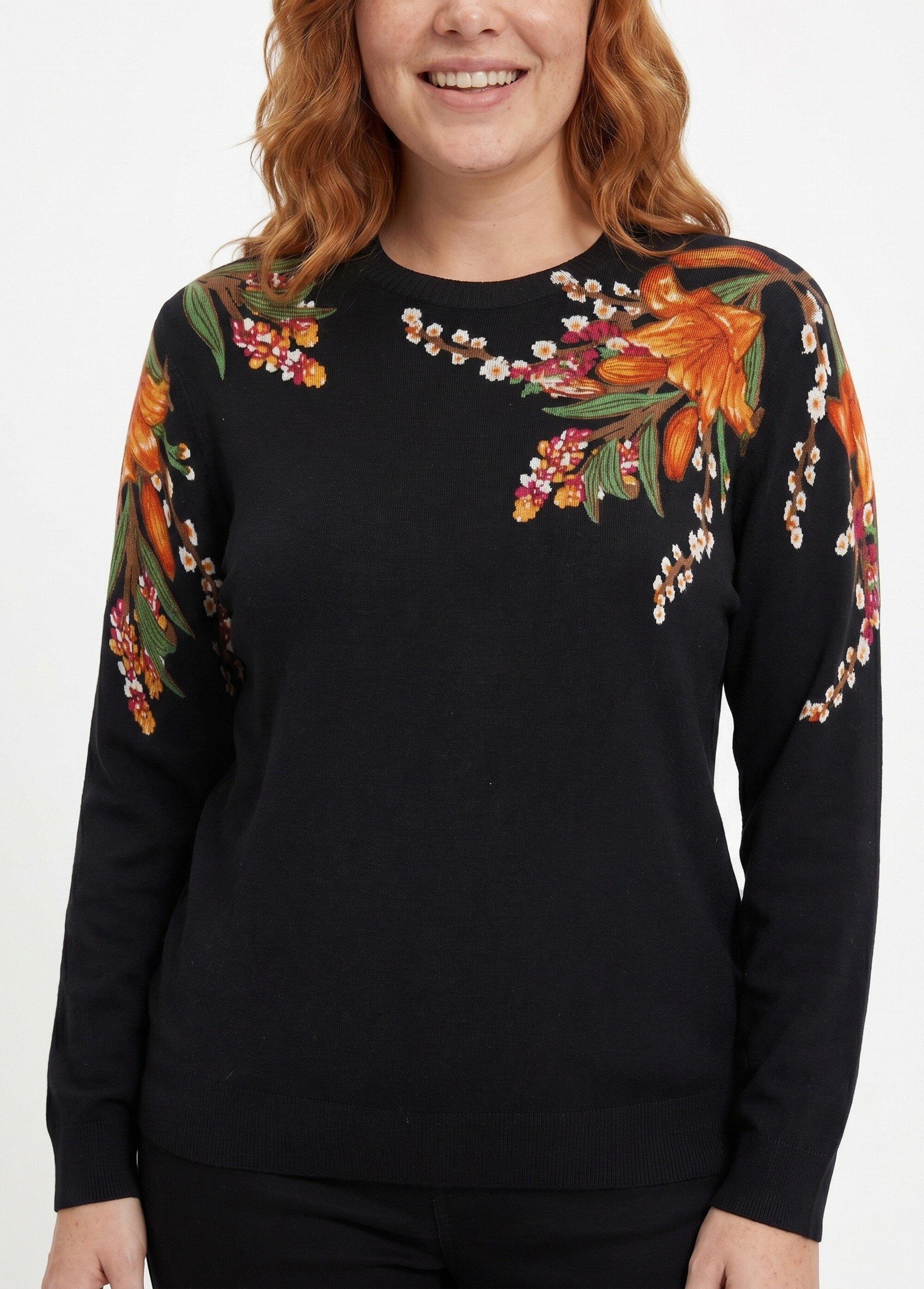 Pull chaud col rond imprimé floral manches longues