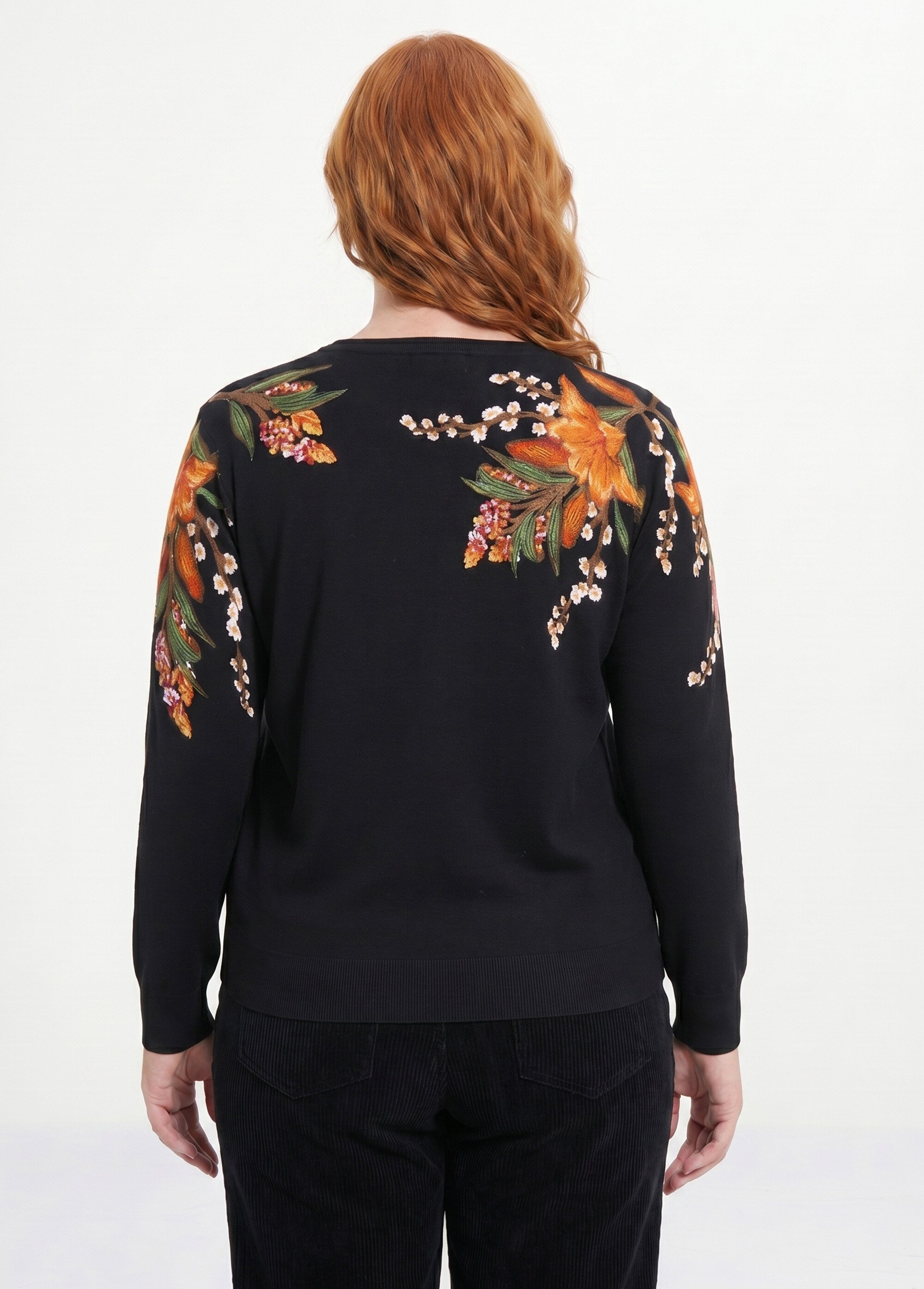 Pull chaud col rond imprimé floral manches longues