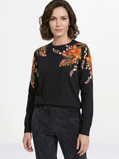 Pull chaud col rond imprimé floral manches longues Femme Noir PIERRA FA1