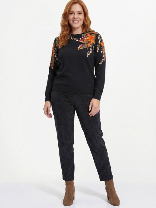 Pull chaud col rond imprimé floral manches longues Femme Grande Taille Noir PIERRA SI1
