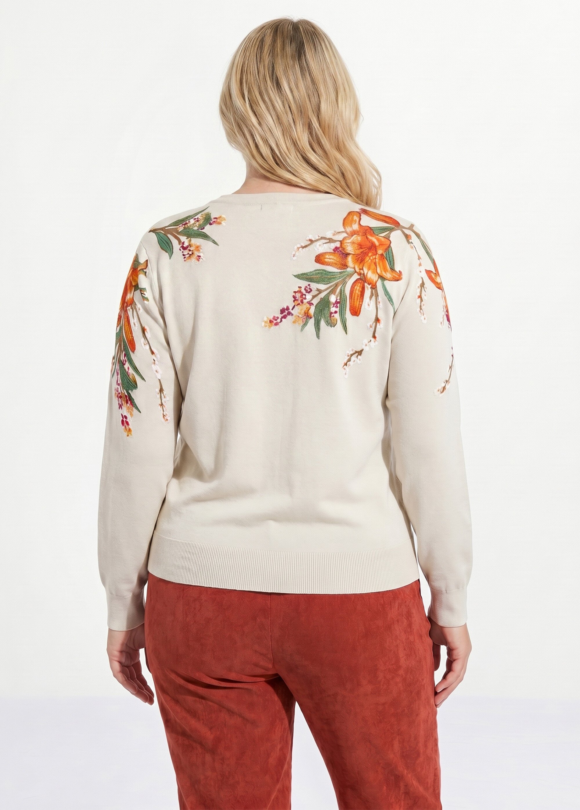 Pull chaud col rond imprimé floral manches longues