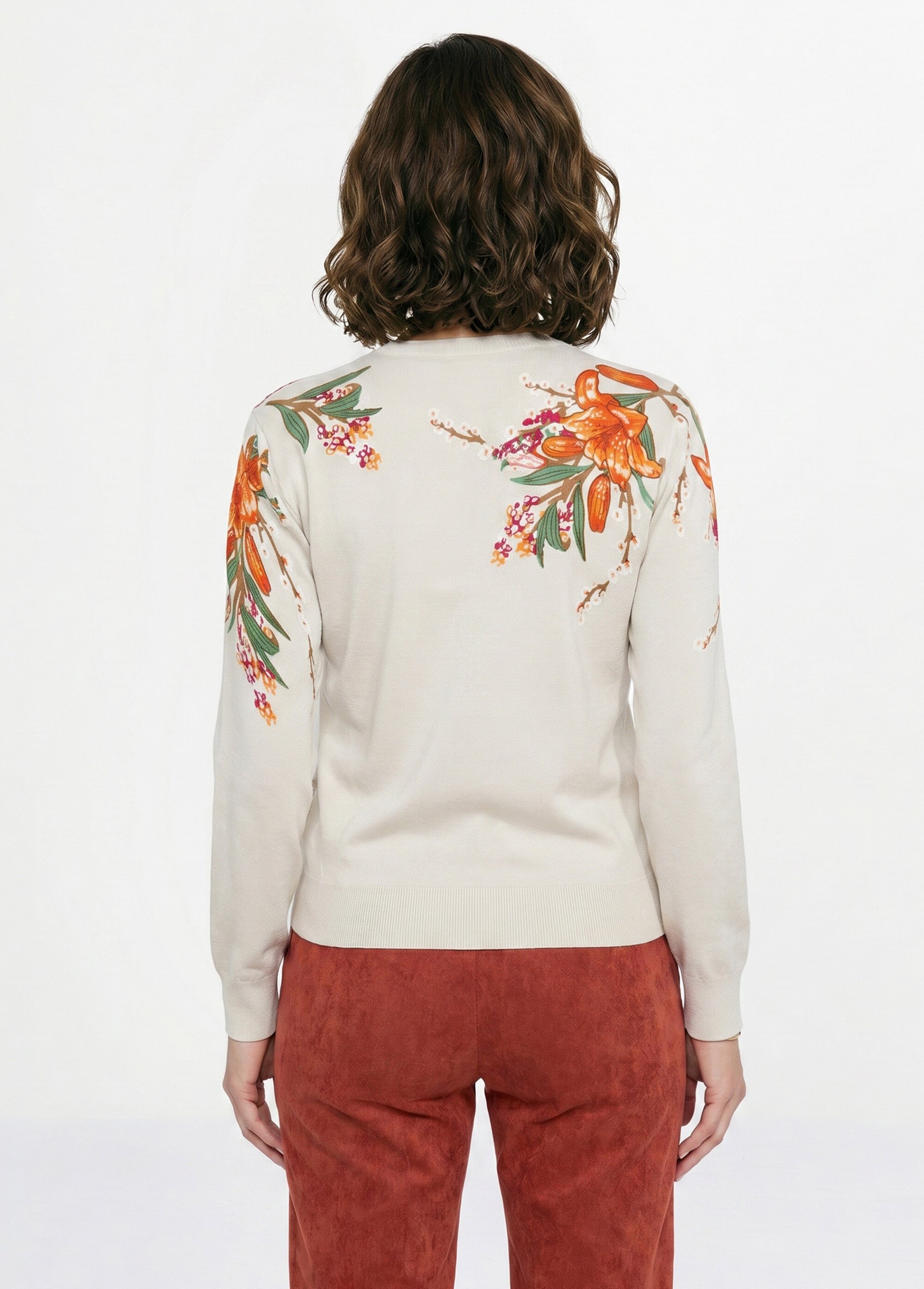 Pull chaud col rond imprimé floral manches longues Femme Beige PIERRA DO1