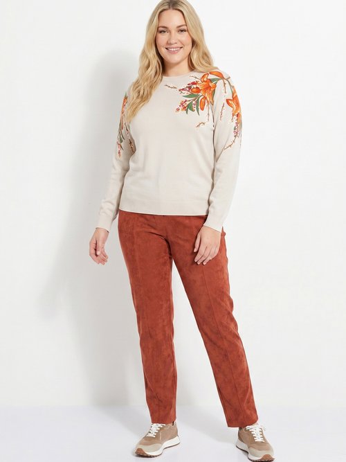Pull chaud col rond imprimé floral manches longues Femme Grande Taille Beige PIERRA SI1