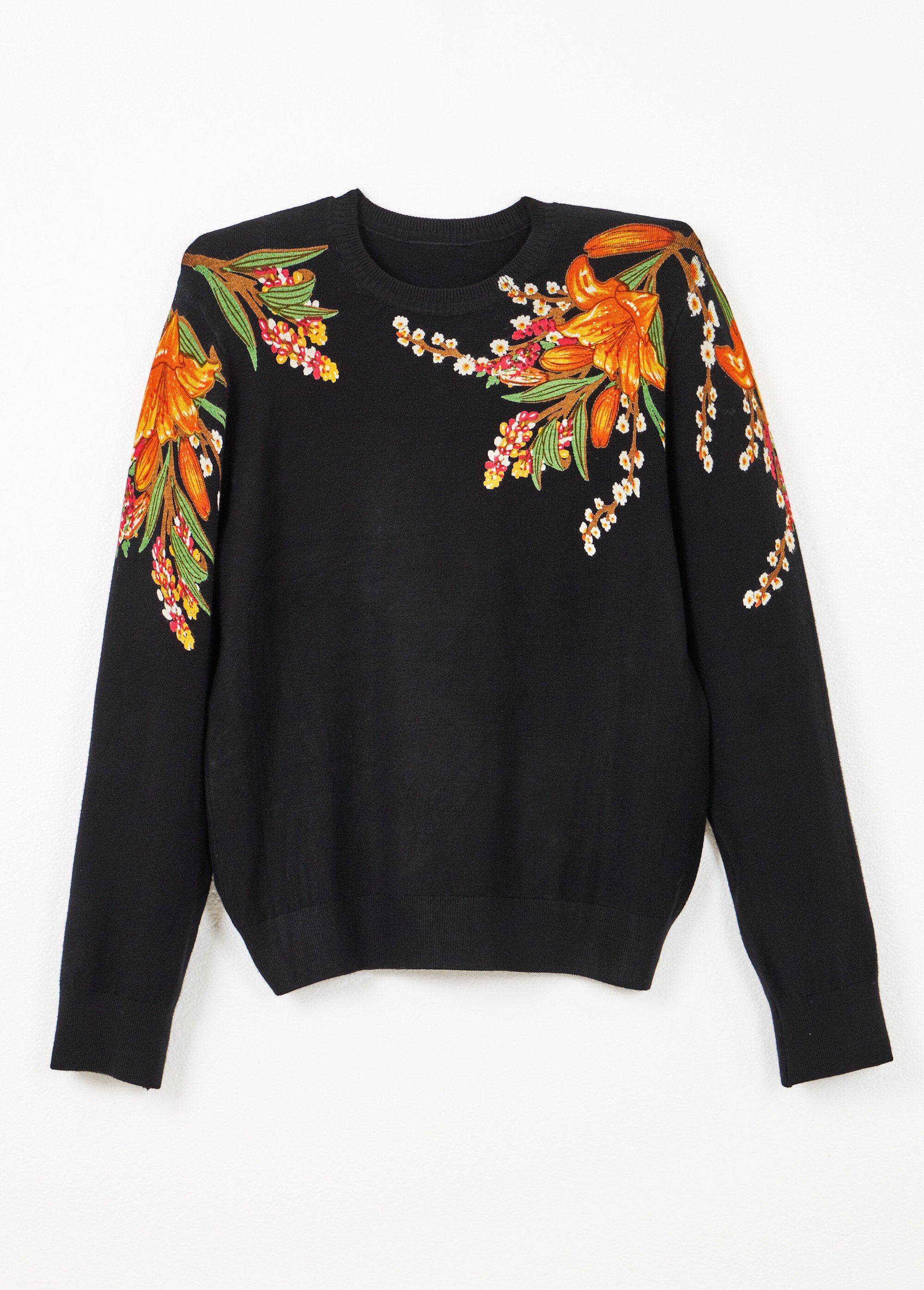 Pull chaud col rond imprimé floral manches longues Femme Noir PIERRA AP1