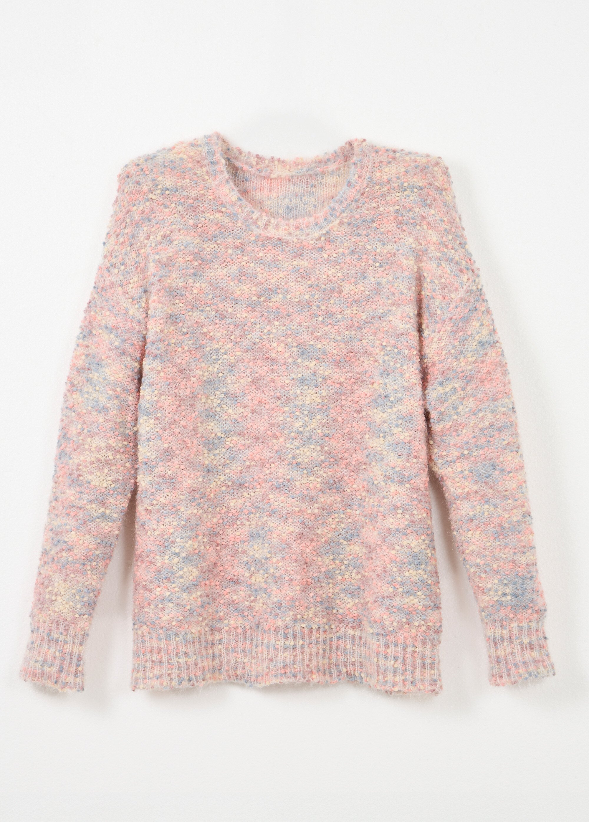 Pull doux col rond maille boule multicolore Femme CHINE ROSE POLLY AP1