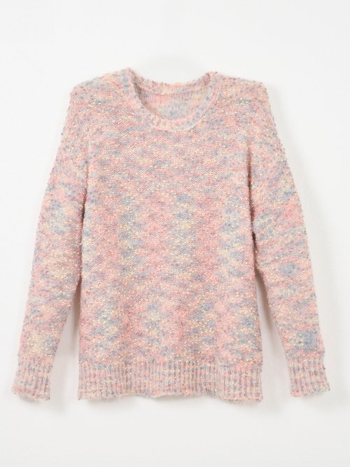 Pull doux col rond maille boule multicolore Femme CHINE ROSE POLLY AP1