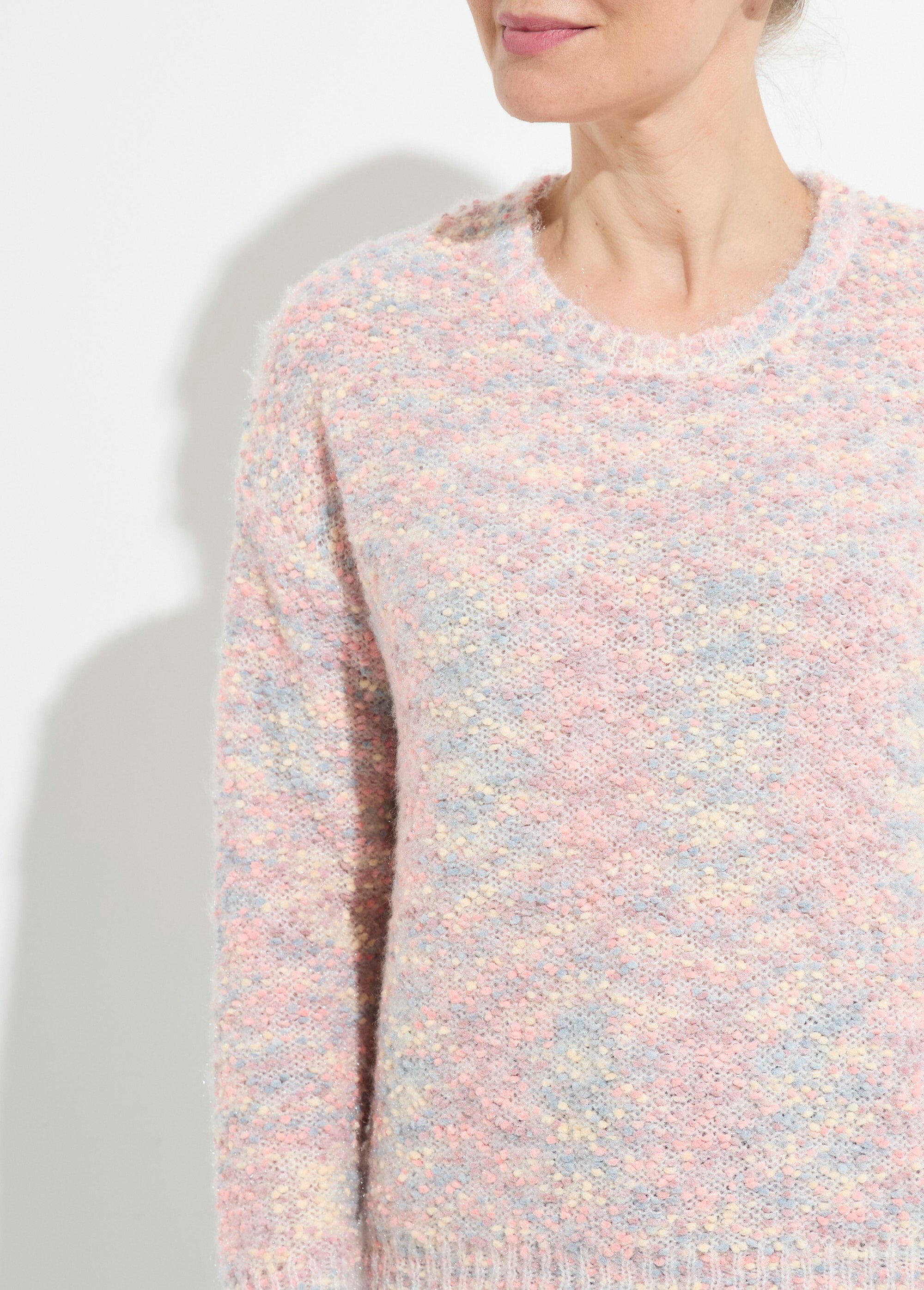 Pull doux col rond maille boule multicolore Femme CHINE ROSE POLLY DE1