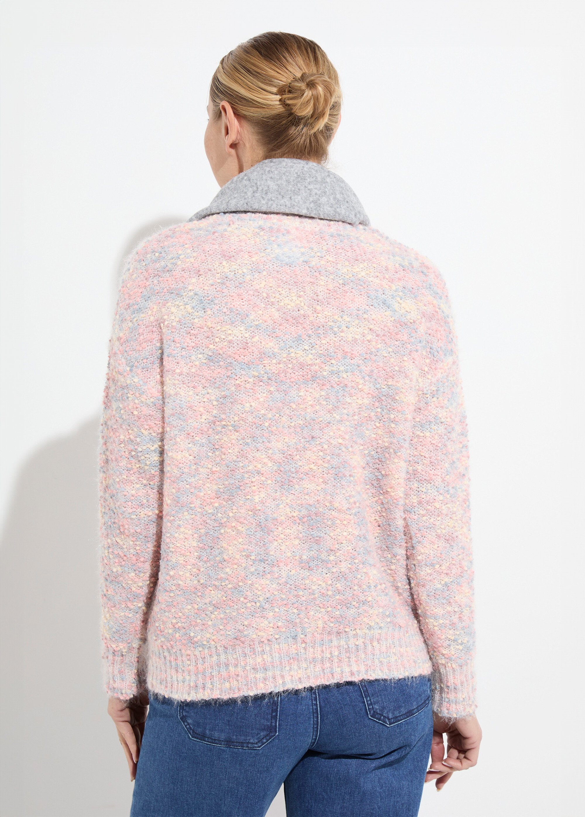 Pull doux col rond maille boule multicolore Femme CHINE ROSE POLLY DO1