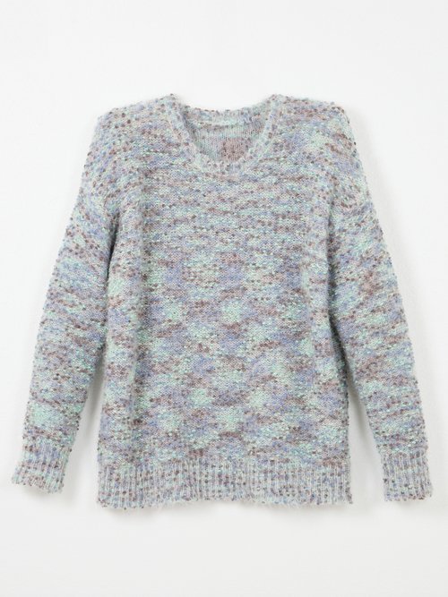 Pull doux col rond maille boule multicolore Femme CHINE BLEU POLLY AP1