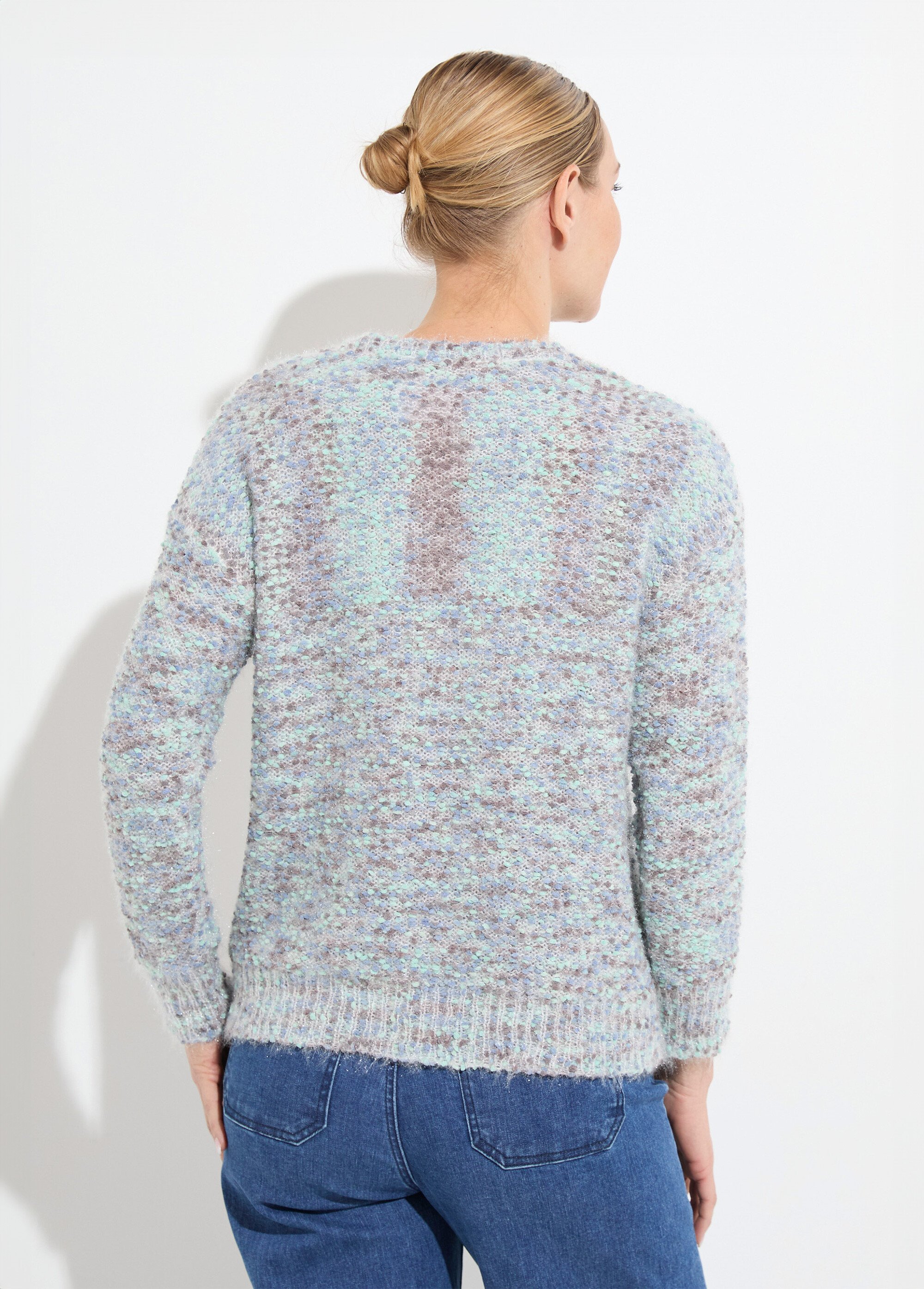 Pull doux col rond maille boule multicolore Femme CHINE BLEU POLLY DO1