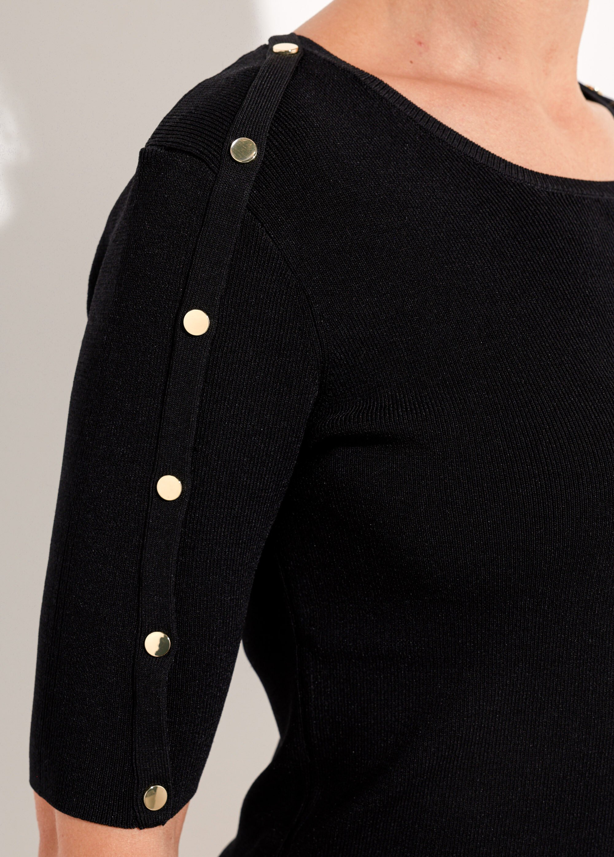 Pull fin maille côtelée boutons dorés Femme Noir MYRTILLE DE2