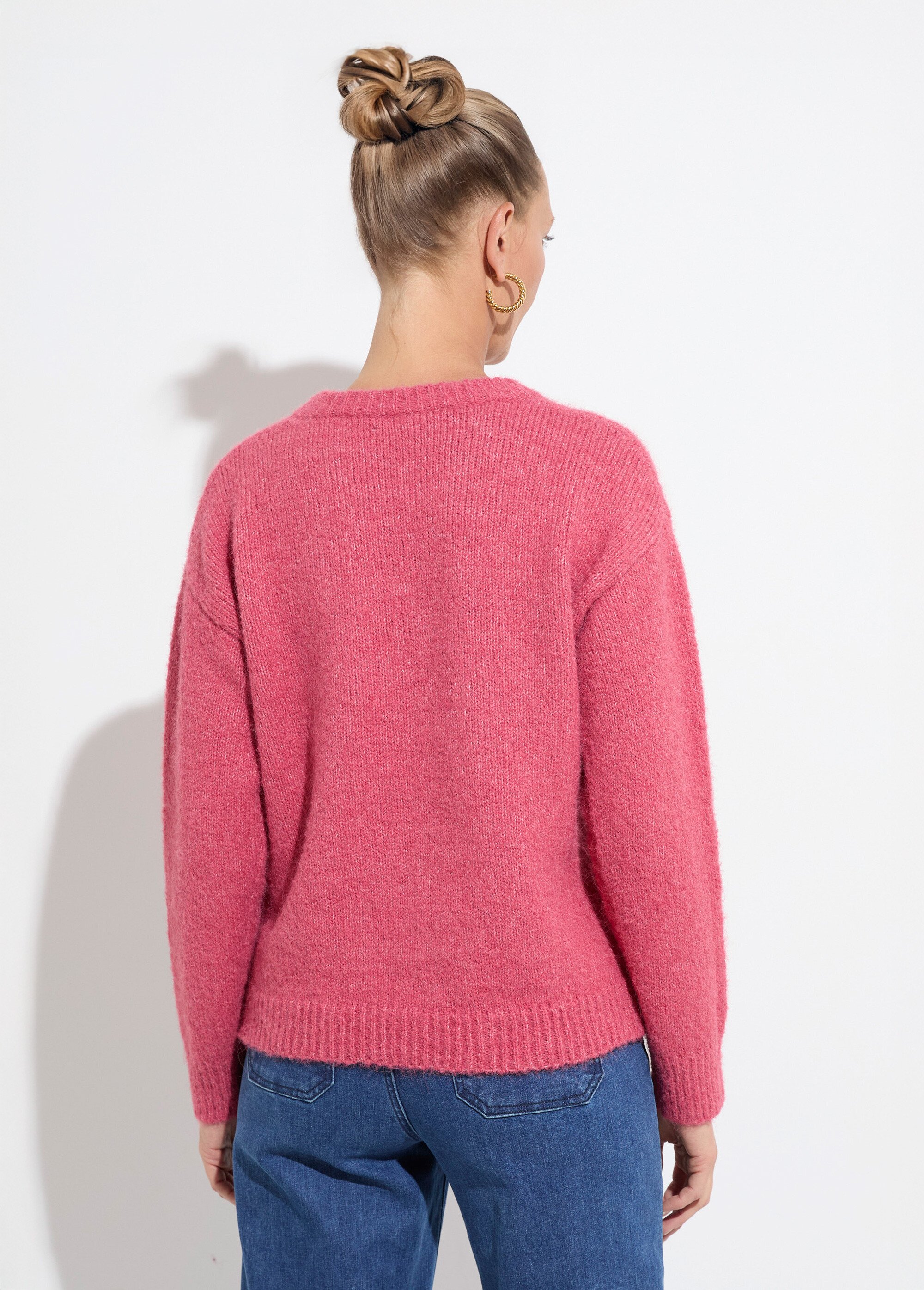 Pull moelleux col rond fleurs brodées Femme Rose POPPY DO1
