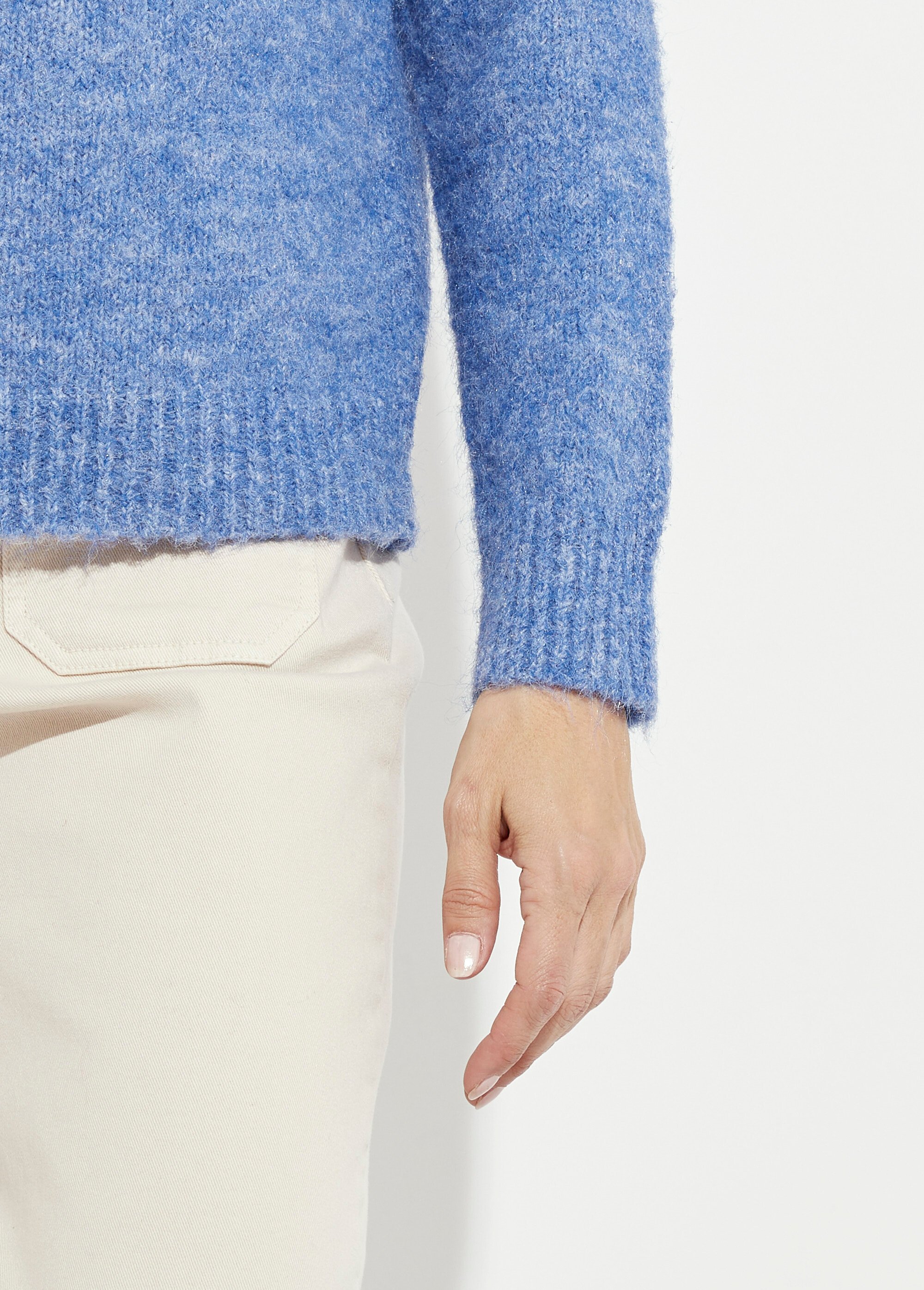 Pull moelleux col rond fleurs brodées Femme Bleu POPPY DE2