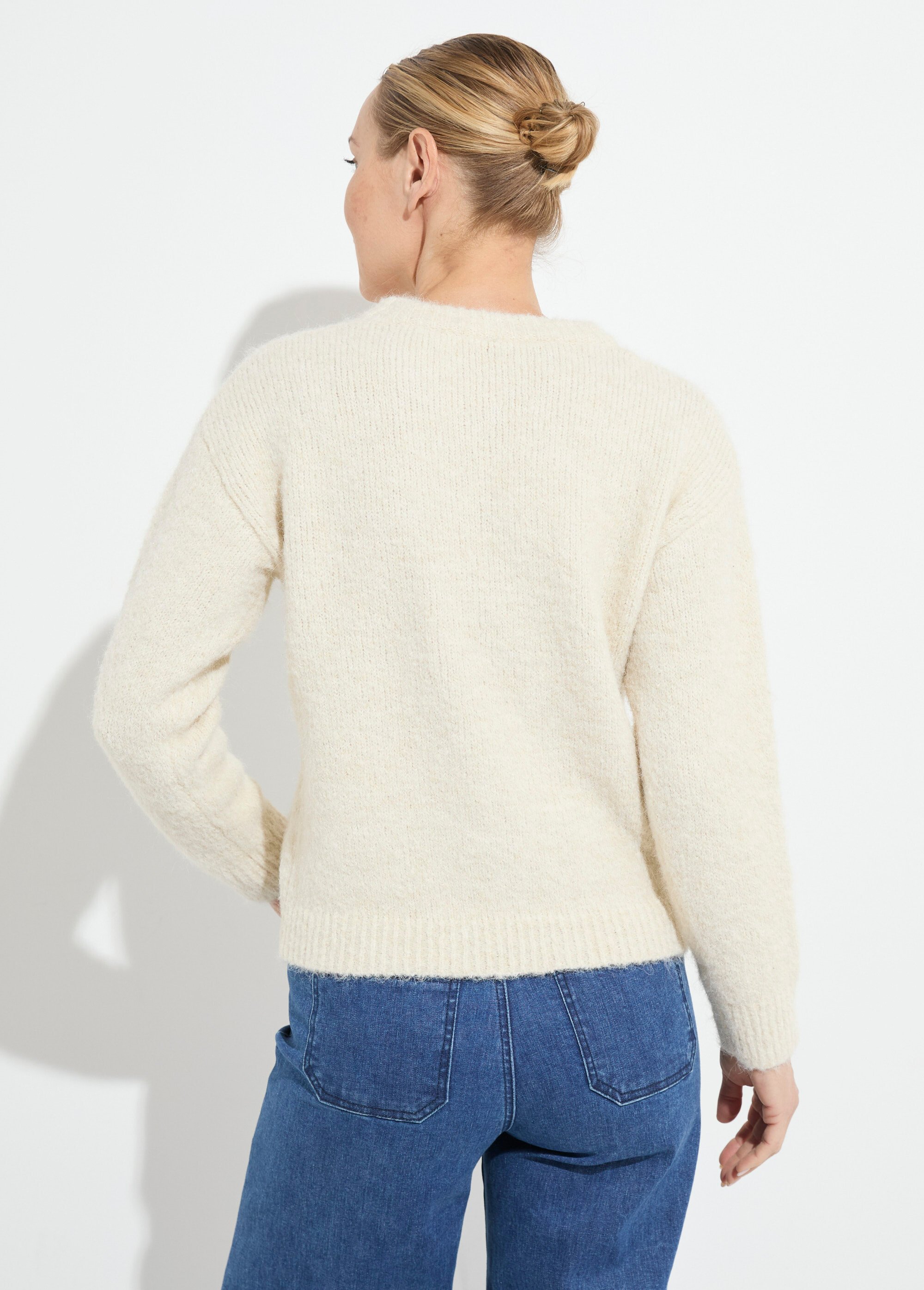 Pull moelleux col rond fleurs brodées Femme Beige POPPY DO1