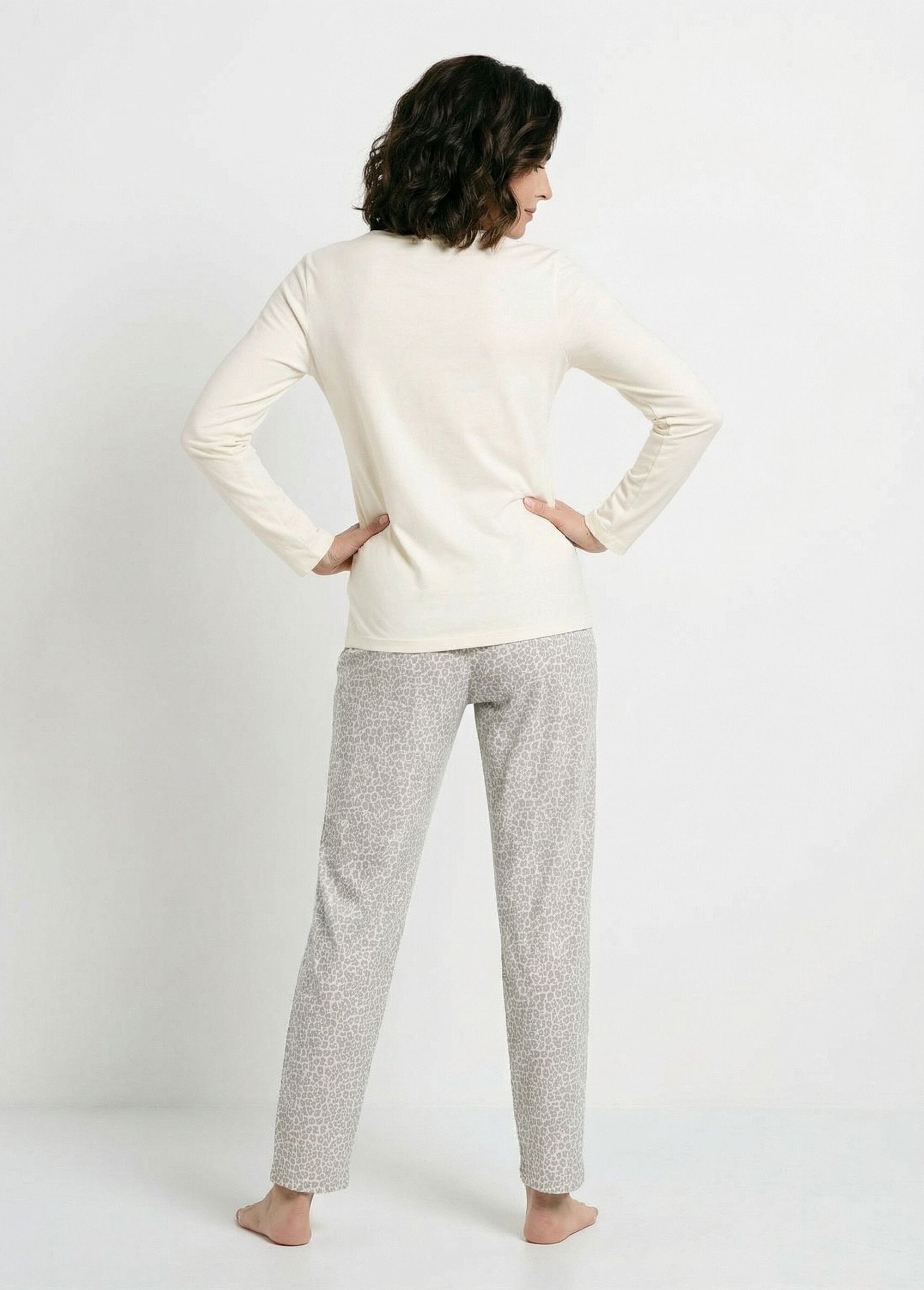 Pyjama jersey coton imprimé léopard Femme Beige SAGRAOU DO1