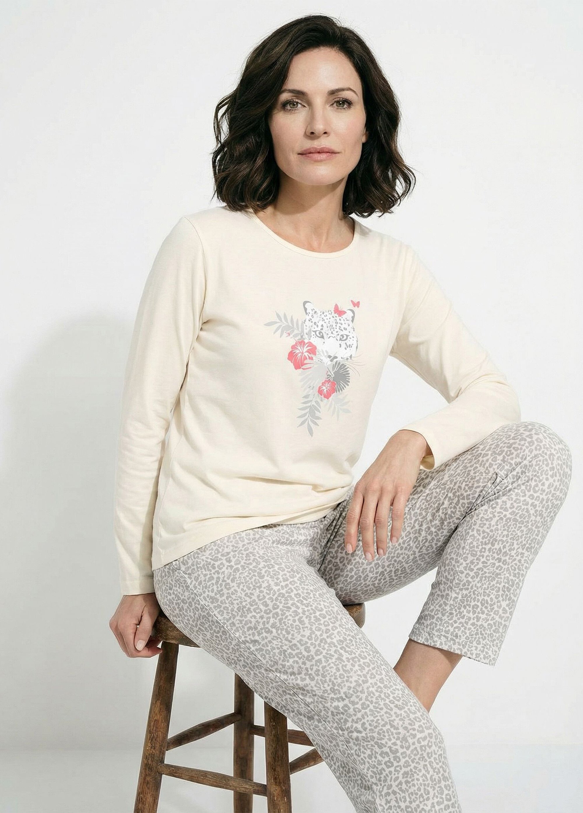 Pyjama jersey coton imprimé léopard Femme Beige SAGRAOU MV1