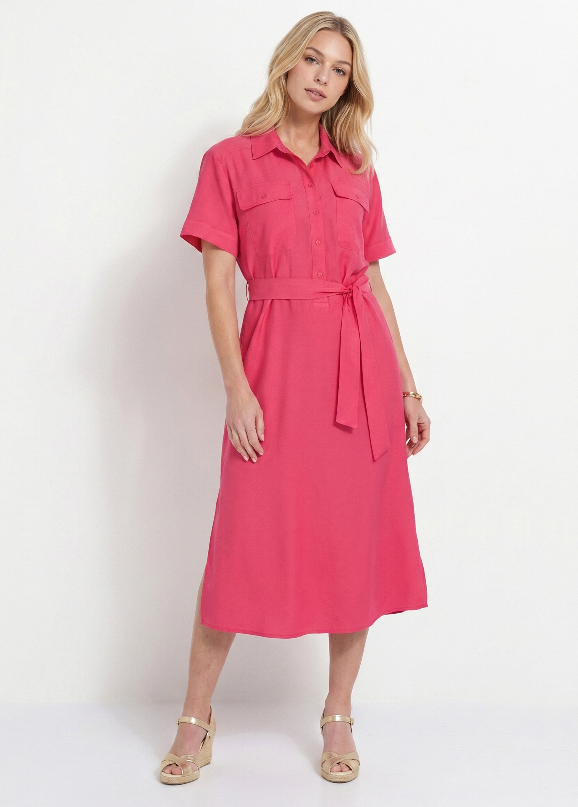Robe chemisier longue manches courtes Femme Rose ANG-MILIE FA1