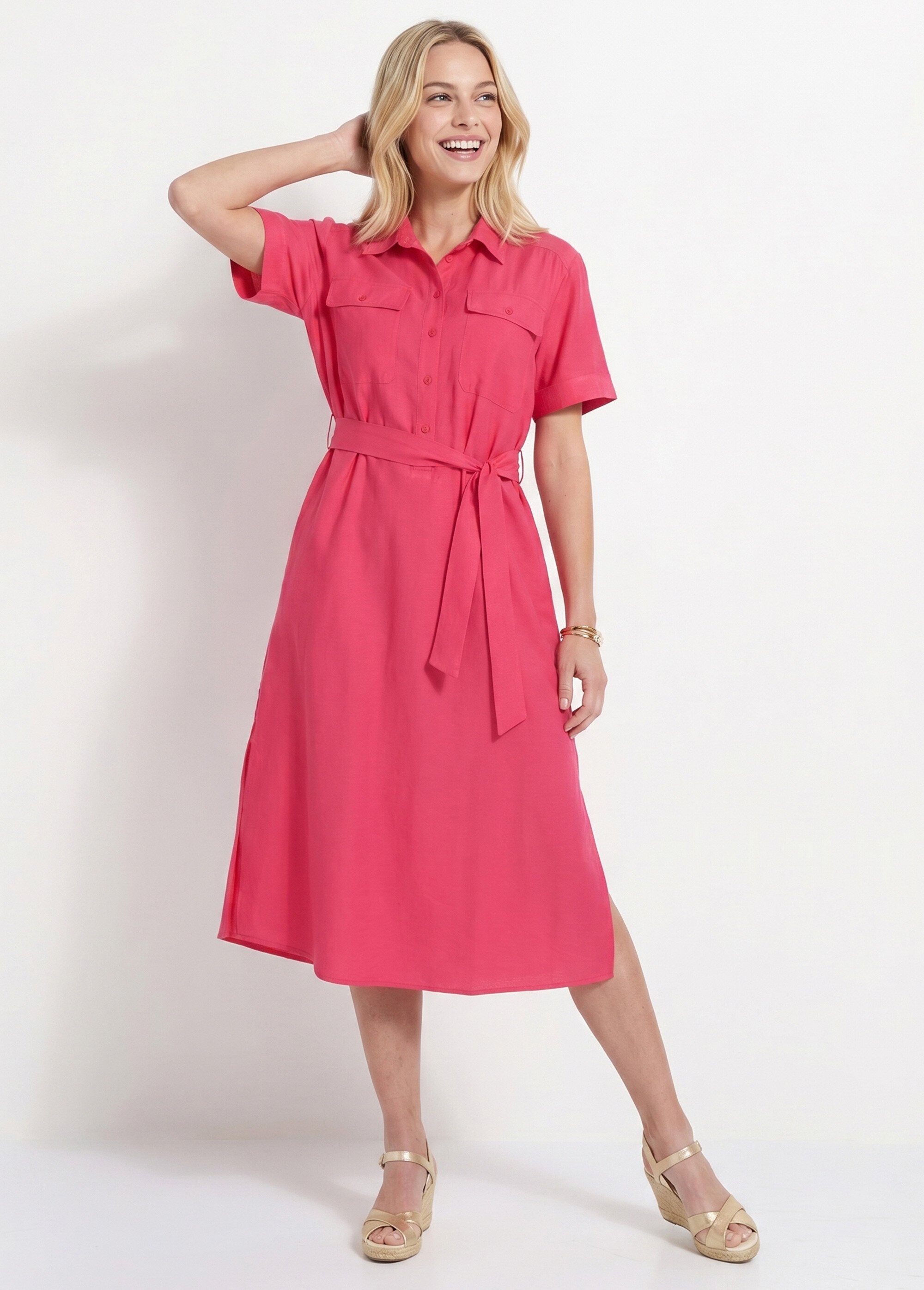 Robe chemisier longue manches courtes Femme Rose ANG-MILIE MV1