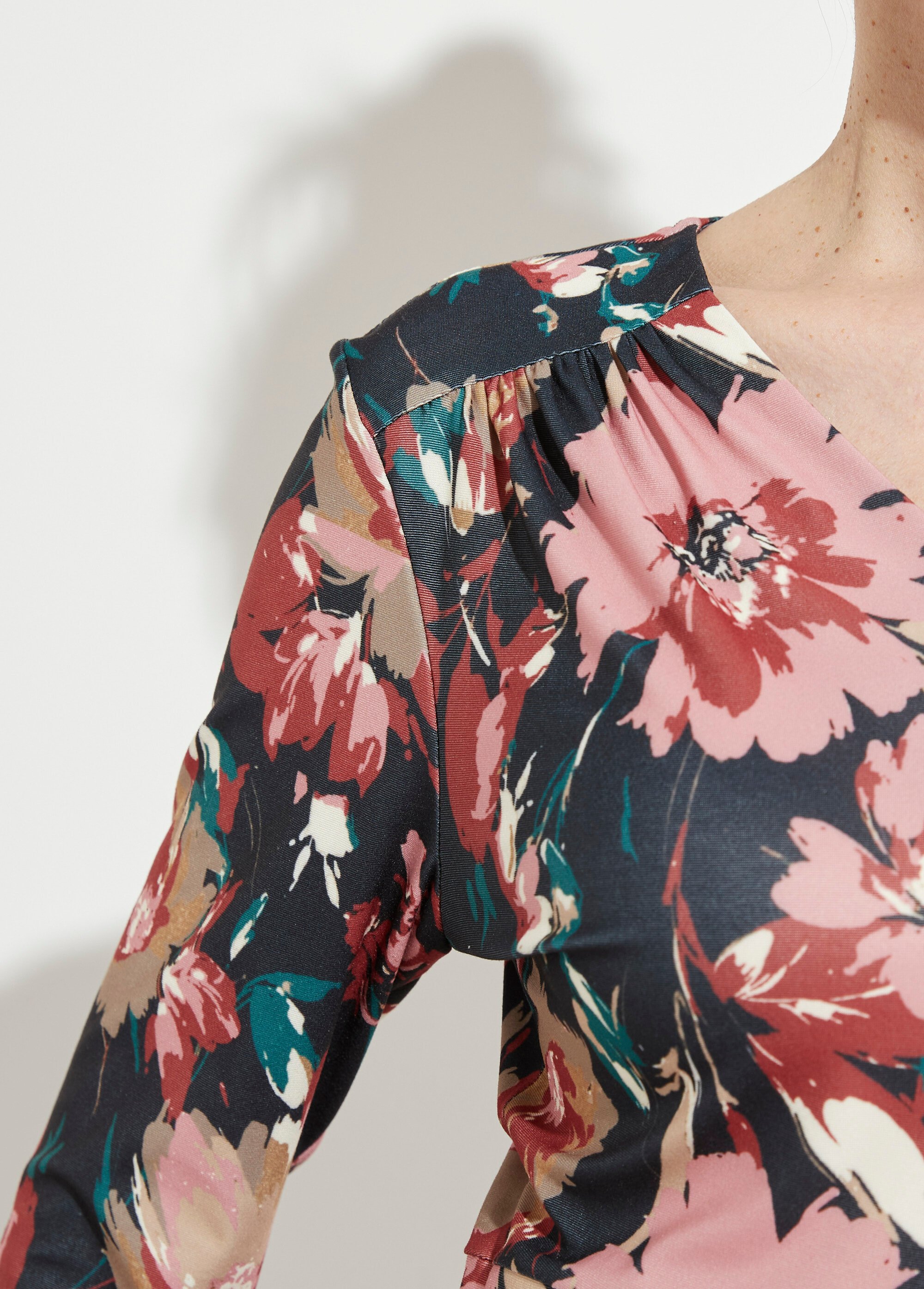 Robe courte évasée col V imprimé fleuri Femme Bleu HANGELE DE2