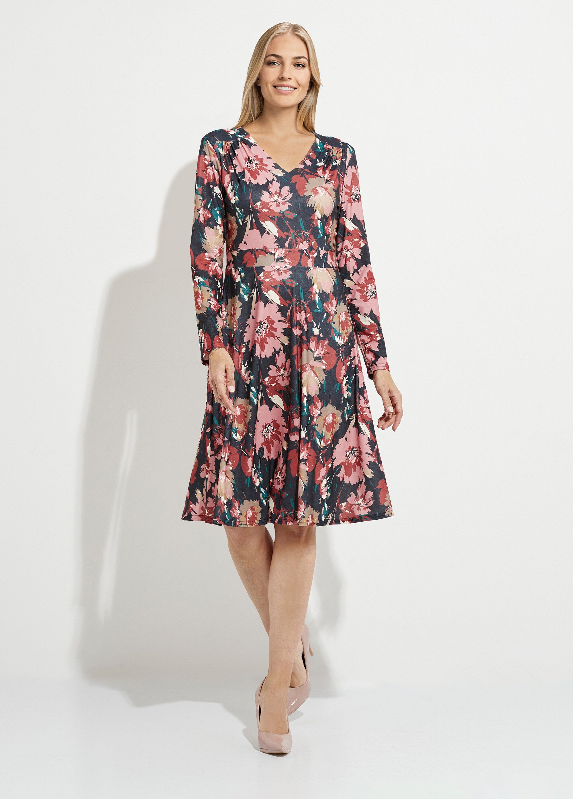 Robe courte évasée col V imprimé fleuri Femme Bleu HANGELE FA1