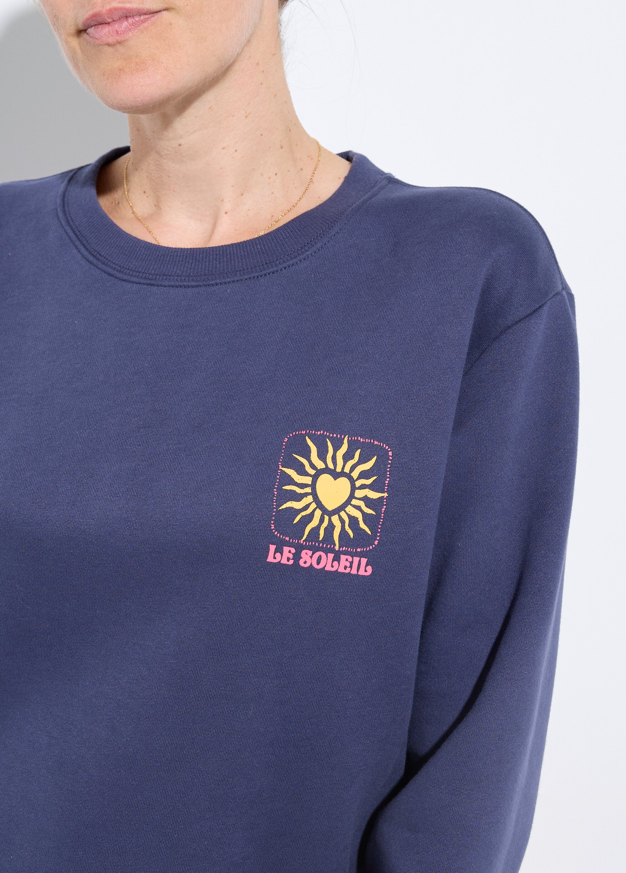 Sweat molletonné sérigraphie soleil Bleu MF-FSW26147 DE1