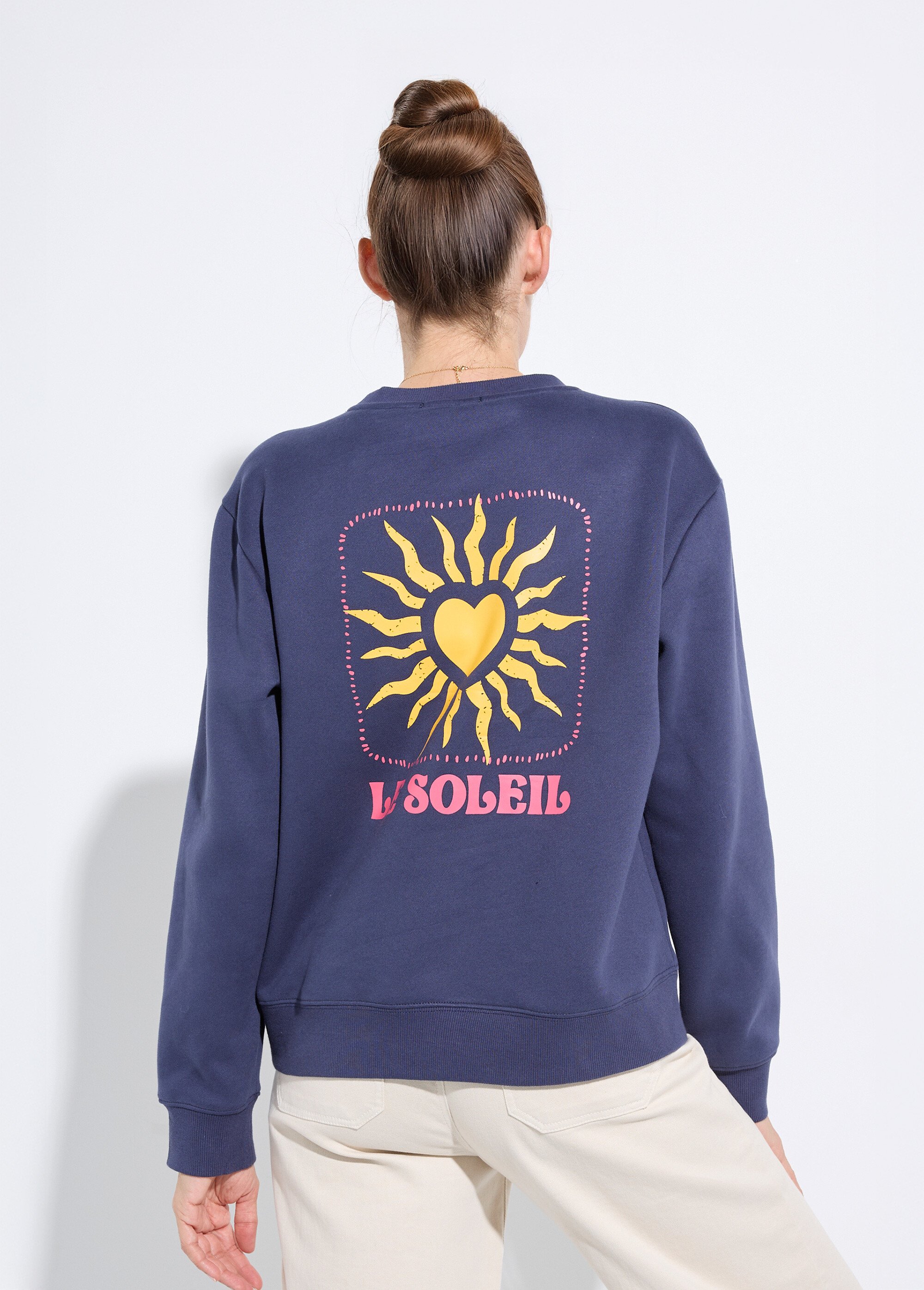 Sweat molletonné sérigraphie soleil Bleu MF-FSW26147 DO1