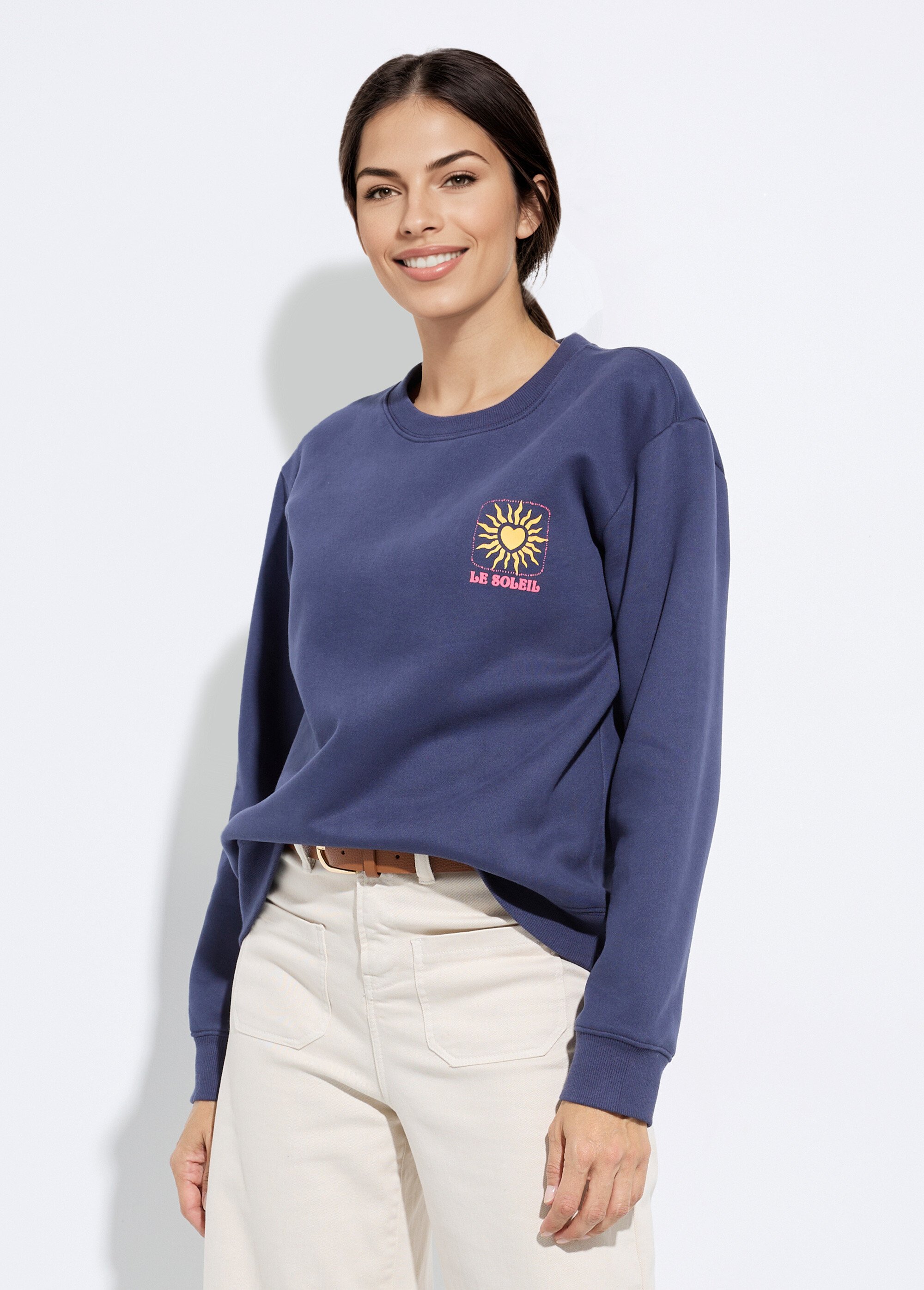 Sweat molletonné sérigraphie soleil Bleu MF-FSW26147 FA1